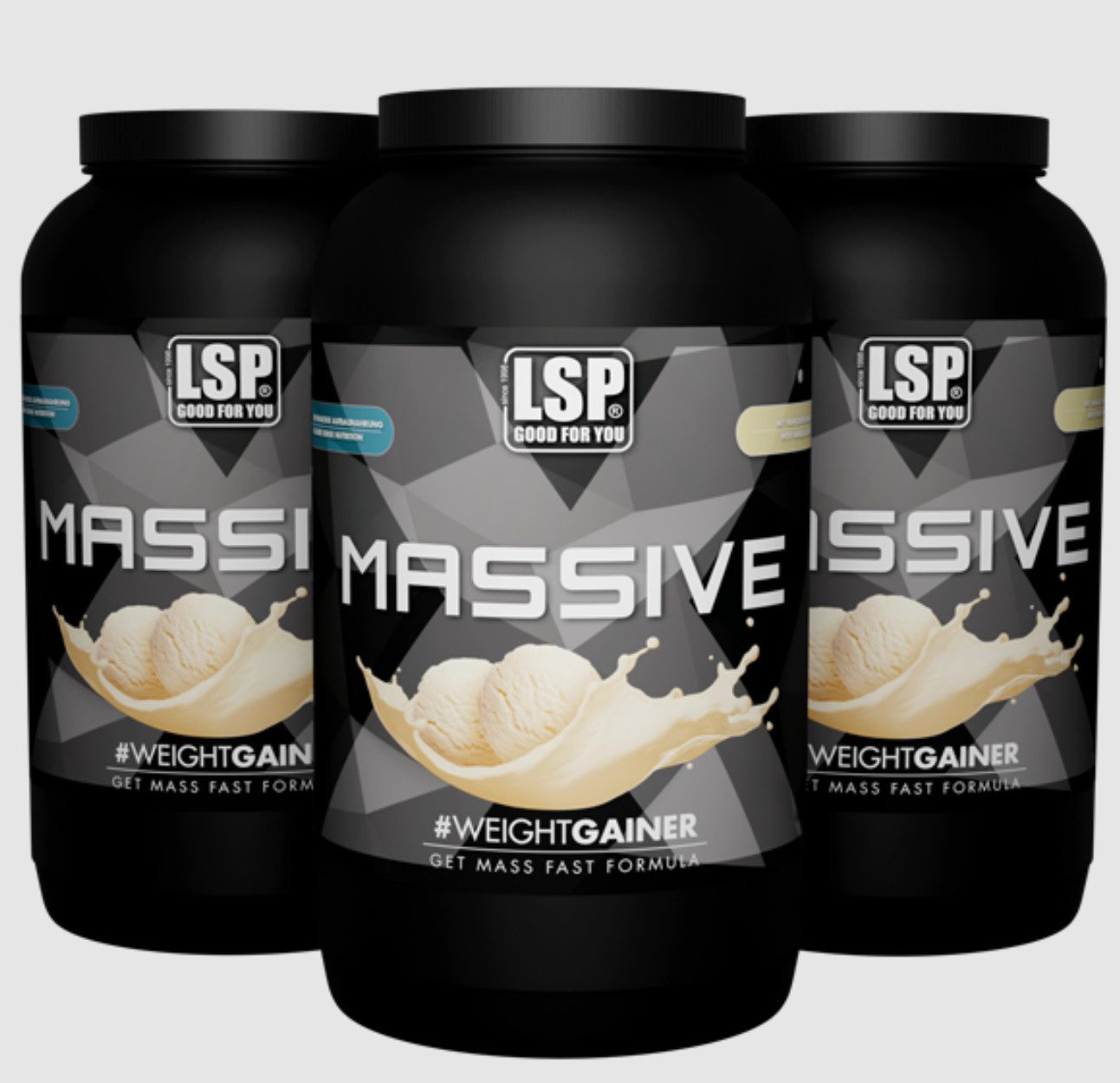LSP MASSIVE X® (1.200g) Protein Kohlenhydrat Shake Vanille Ice Cream Pulver, Packung à 1200 g, Geschmack, Kohlenhydrat-Protein getränk