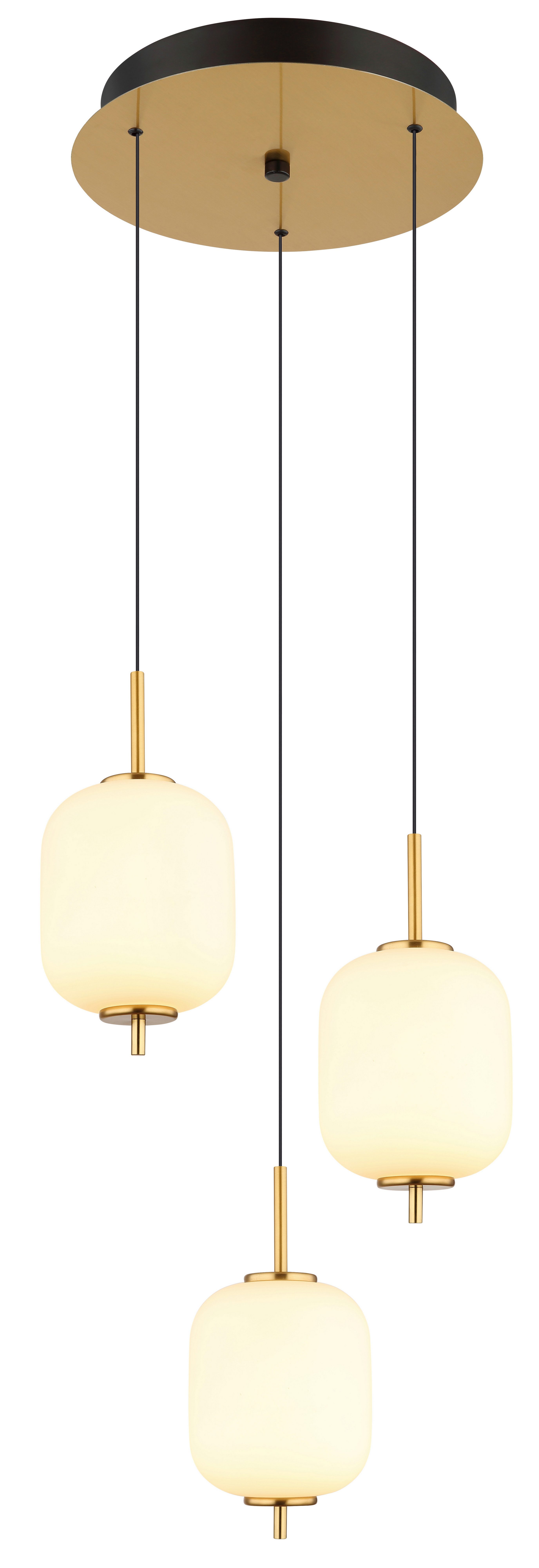 GLOBO LIGHTING LED Pendelleuchte EWALD, LED fest integriert, Warmweiß, Hängelampe/Hängeleuchte/Glas opal/höhenverstellbar/messingfarben