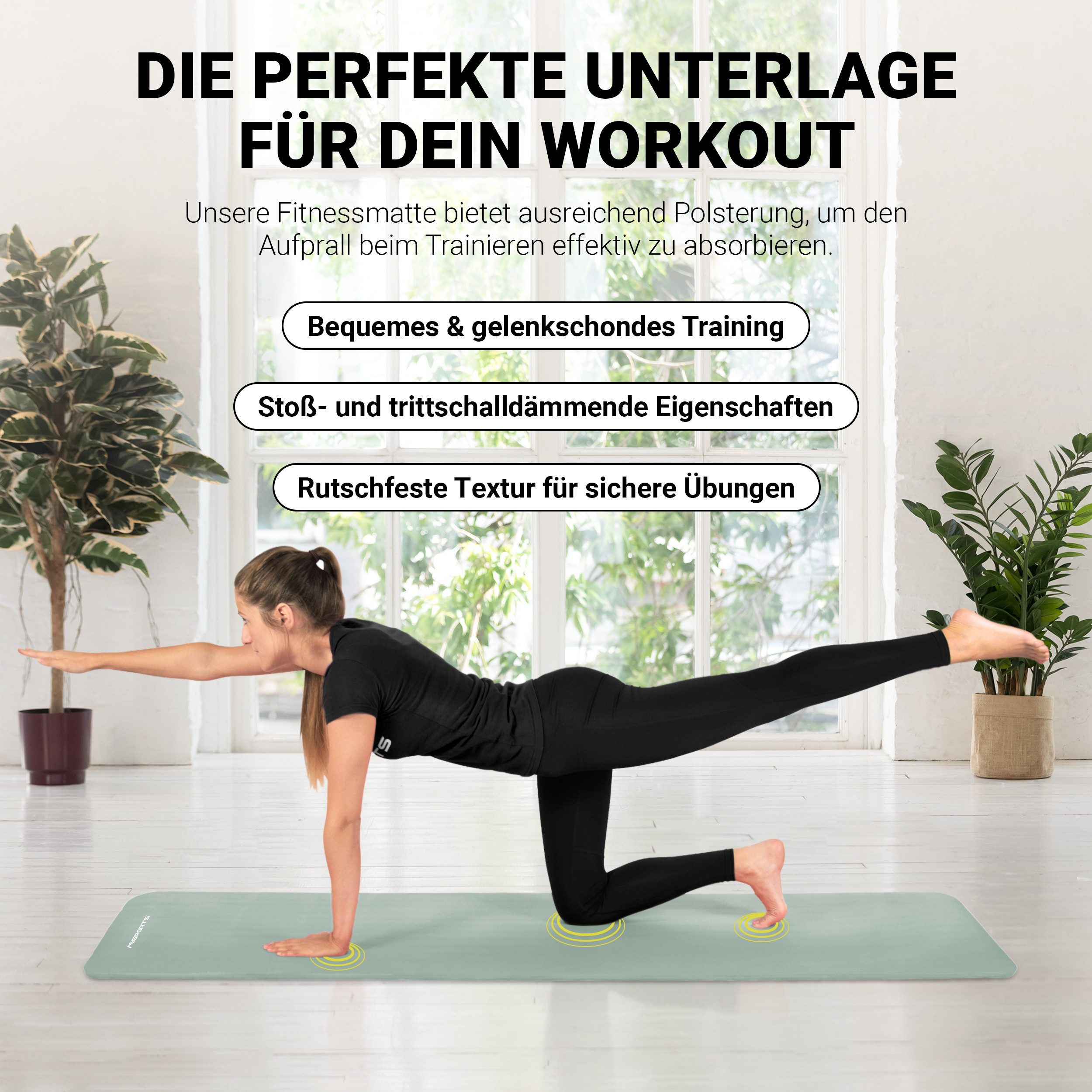 MSports® Gymnastikmatte Yogamatte inkl. Tragegurt + Poster + Workout App – Bild 4 von 5