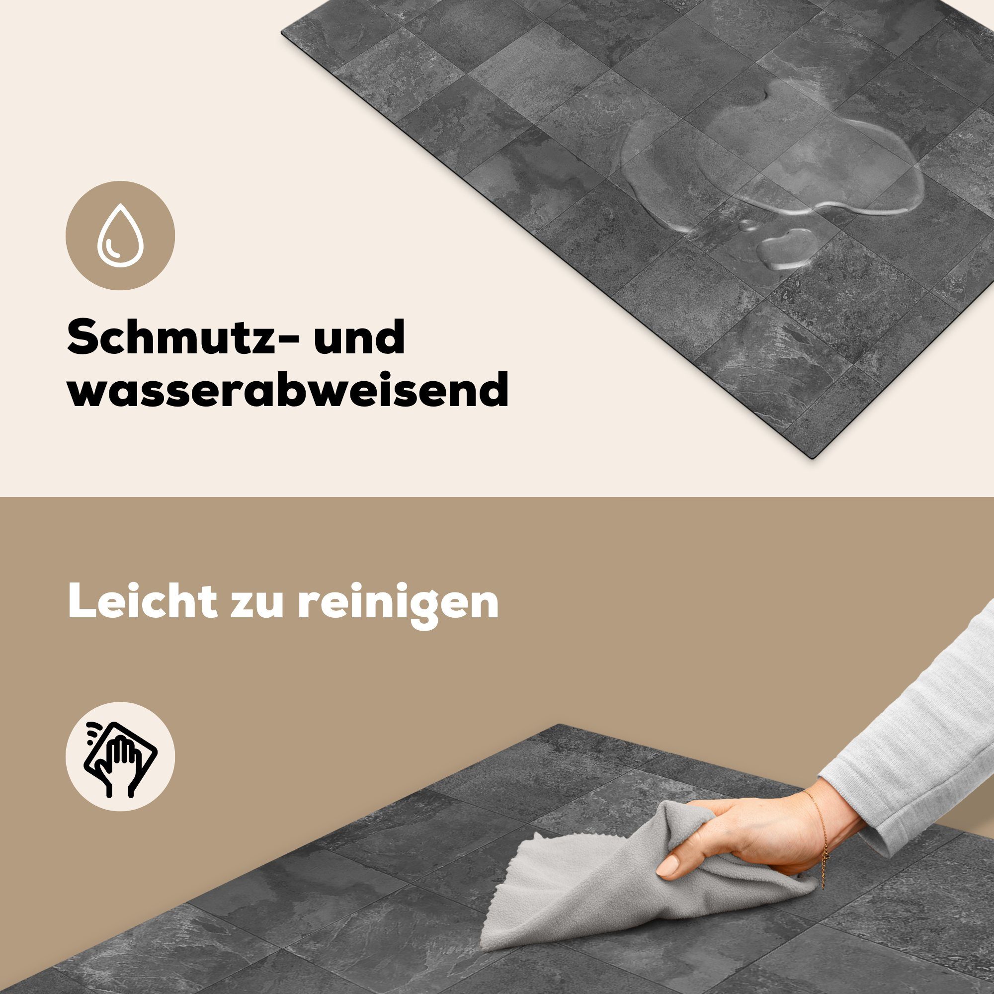 tlg), die cm, MuchoWow Textur küche, für Vinyl, 81x52 Grau, Fliesen - - Schutz (1 Herdblende-/Abdeckplatte Ceranfeldabdeckung Induktionskochfeld