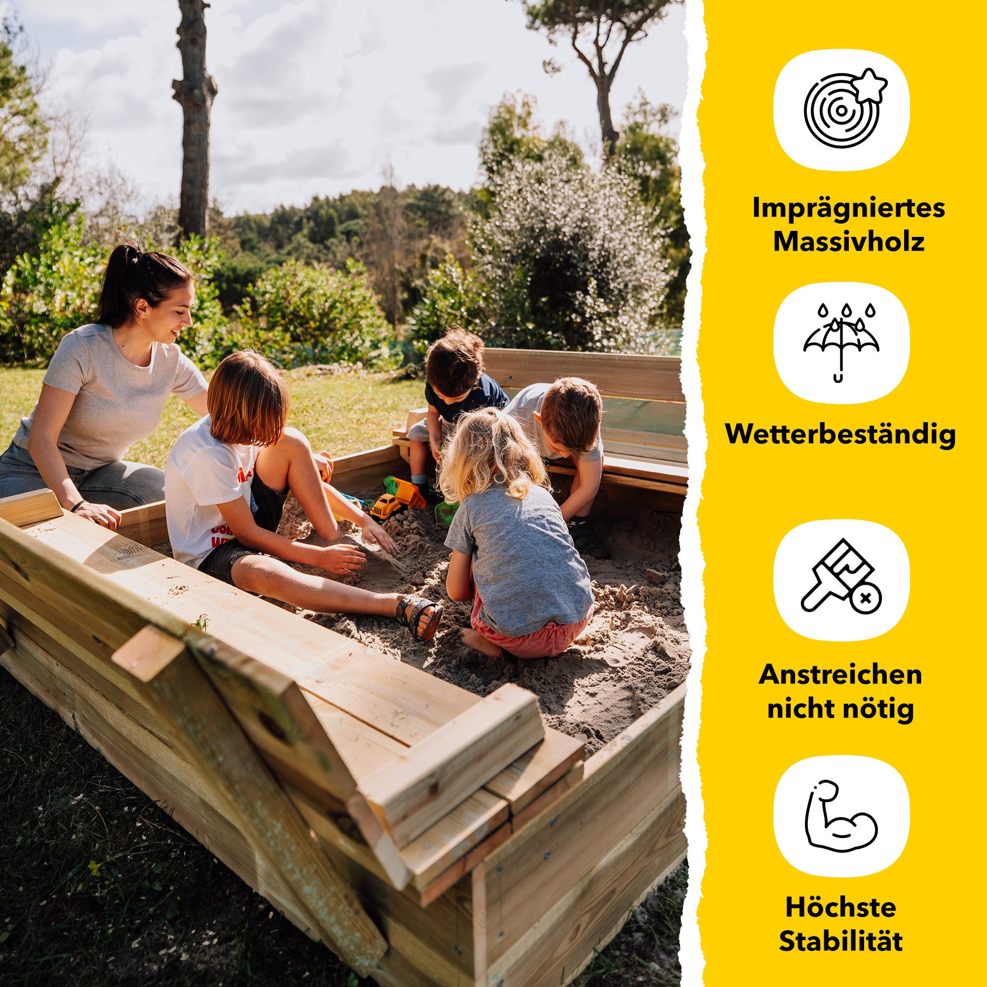 Wickey Sandkasten Flippey - Holzsandkasten mit Deckel & Bank ...