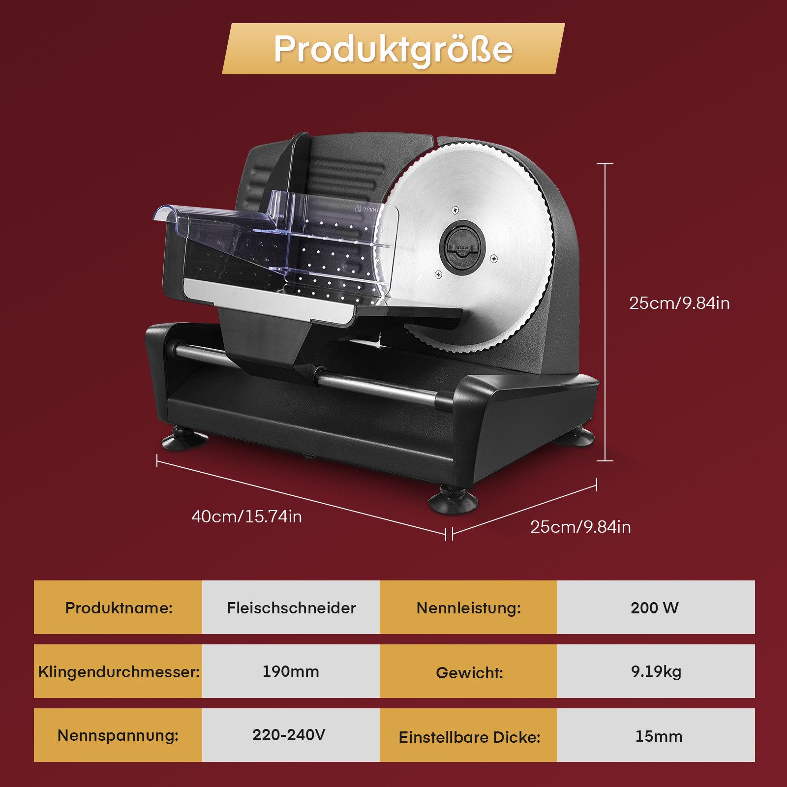FOHERE Allesschneider Multifunktions-Allesschneider, 200W mit 2 Edelstahlklingen 190 mm, 200 W, Innenliegender Schalter und rutschfester Saugnapf
