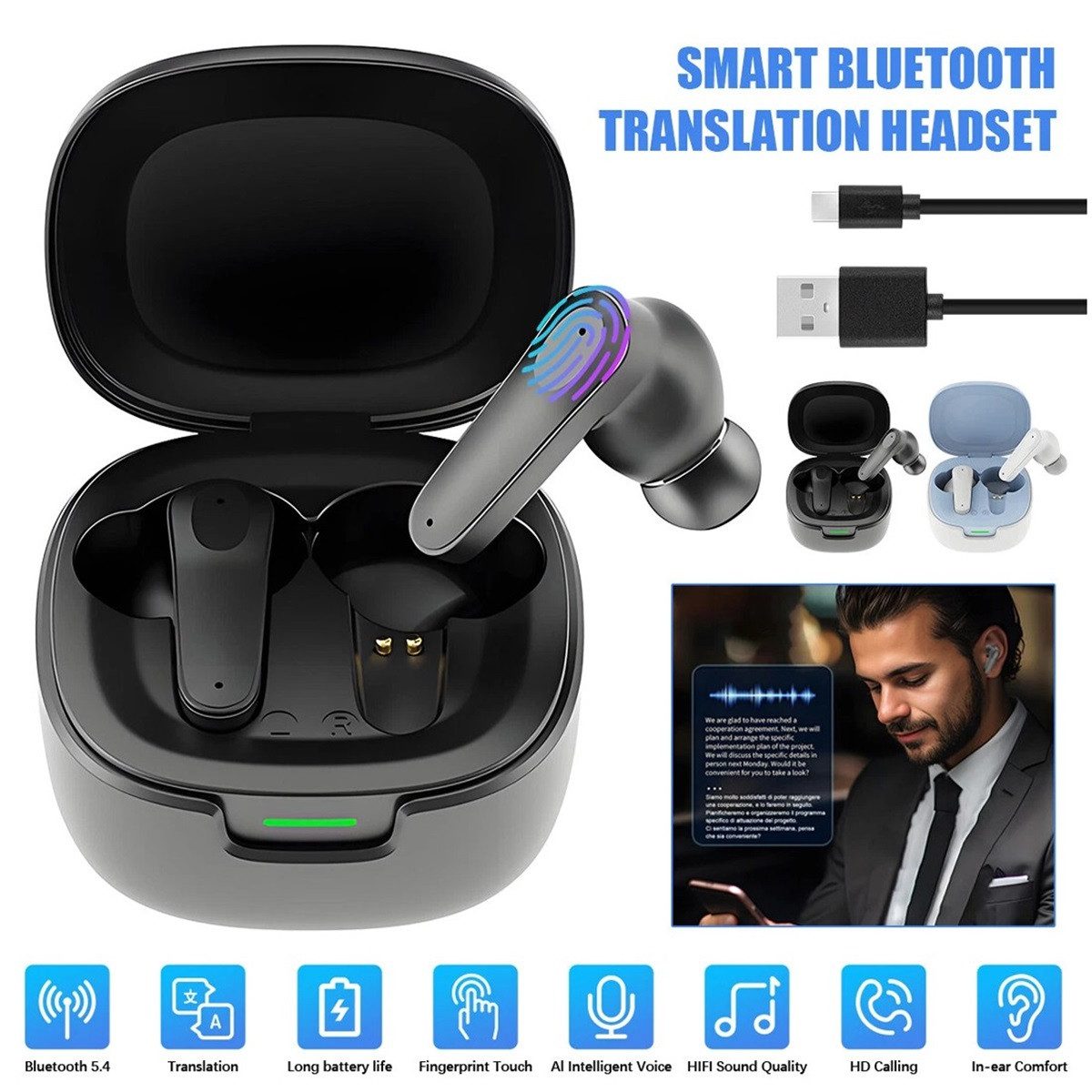 Novzep KI-Übersetzer-Kopfhörer Echtzeit-Übersetzer Intelligente Bluetooth-Kopfhörer