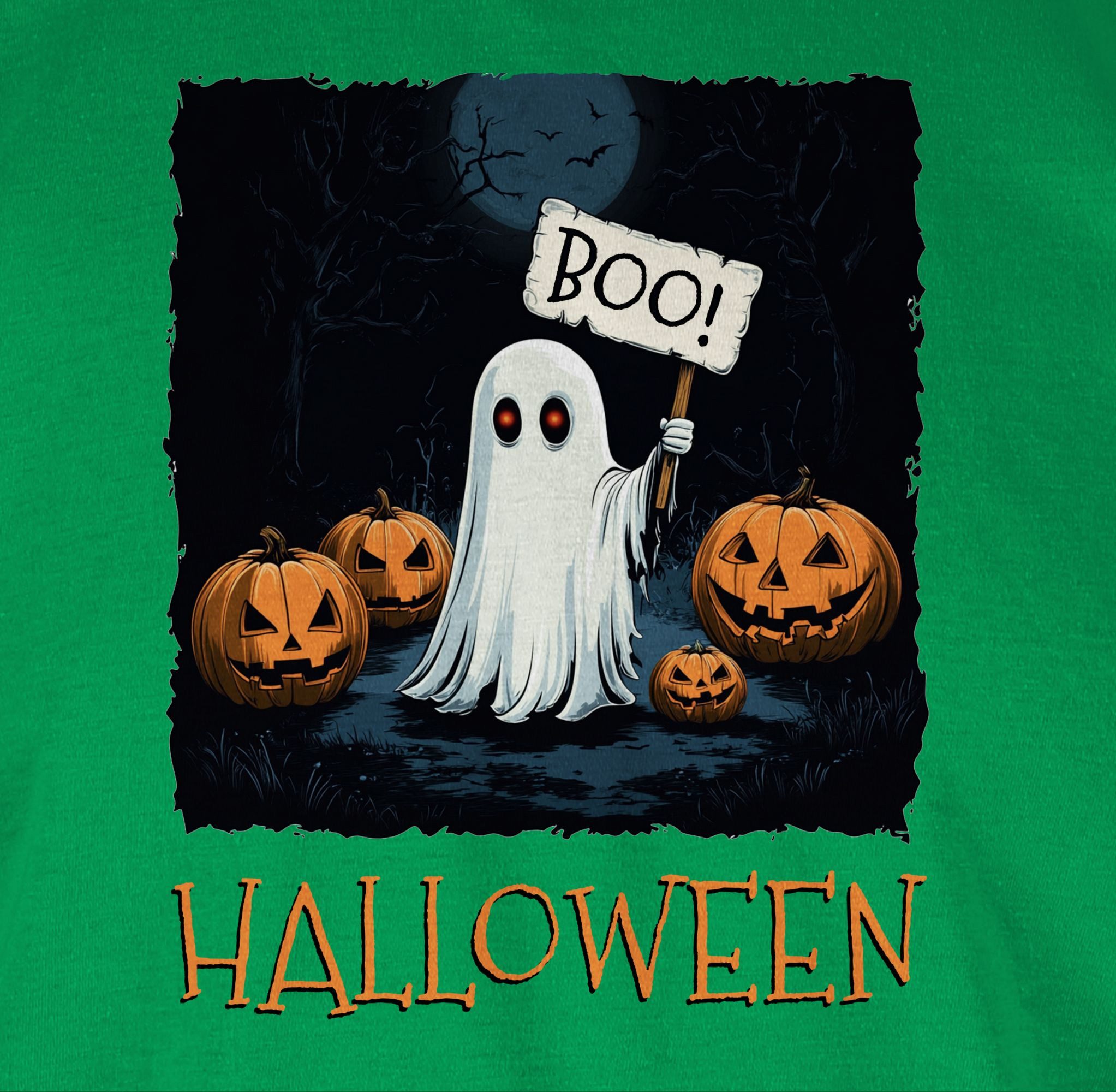 Shirtracer T-Shirt Boo Geist Halloween I Spukwald im Vollmond I Gruselnacht, Gruslig, S Halloween Kostüme Herren