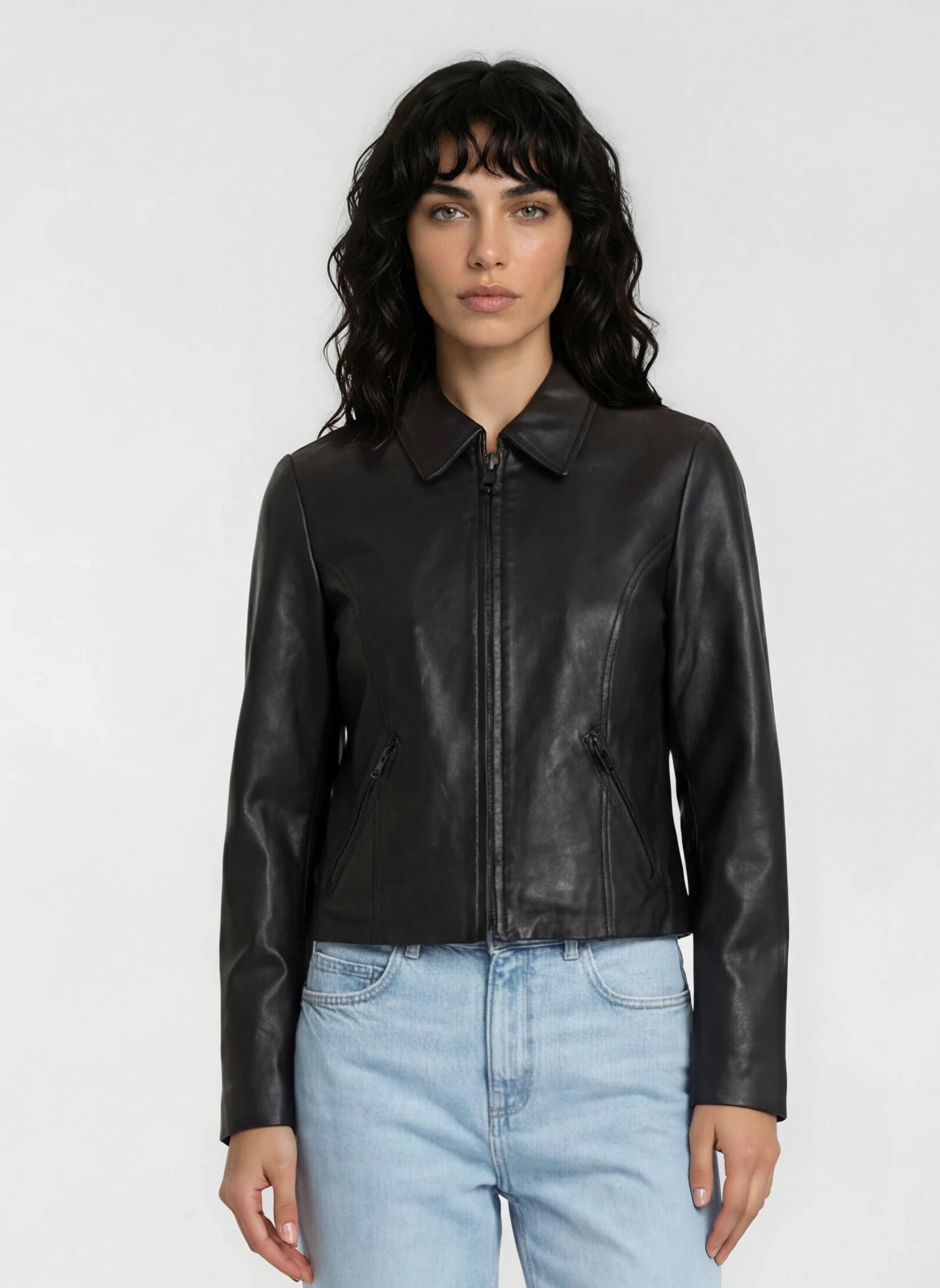 trueprodigy Lederjacke Pina feminine Passform mit klassischen Hemdkragen