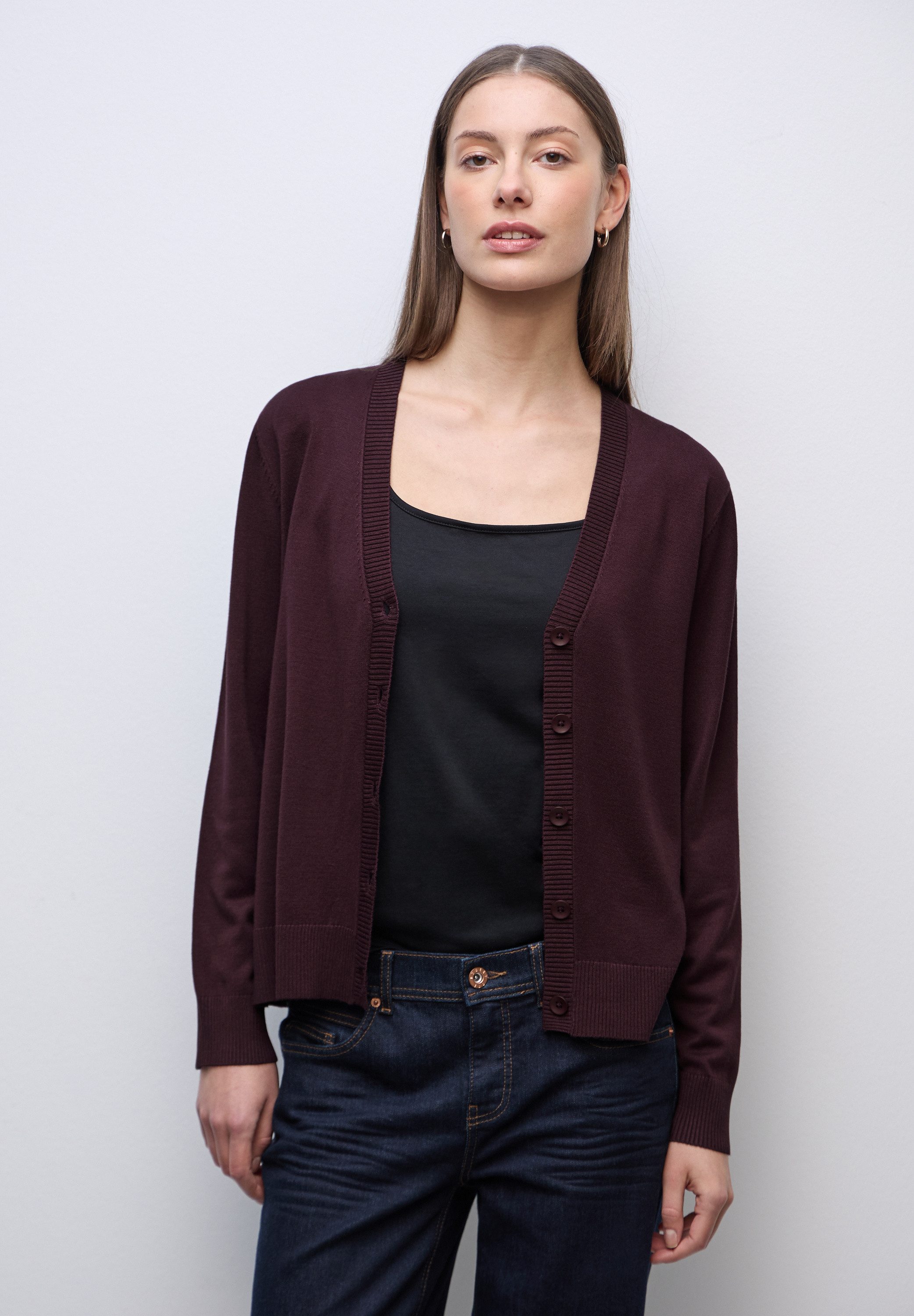 STREET ONE Strickjacke mit Rippstrickdetails