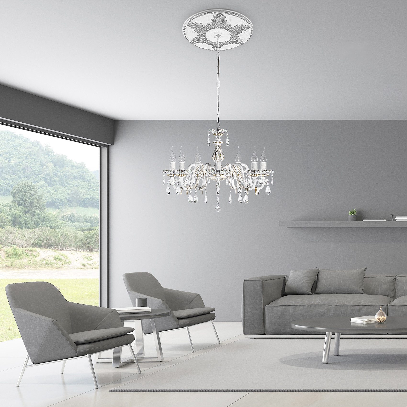 marbet design Wanddekoobjekt R-16 Silber (Stuckrosette silber aus EPS Styropor, Zierelement, Stuck Innendekoration Dekor rund)