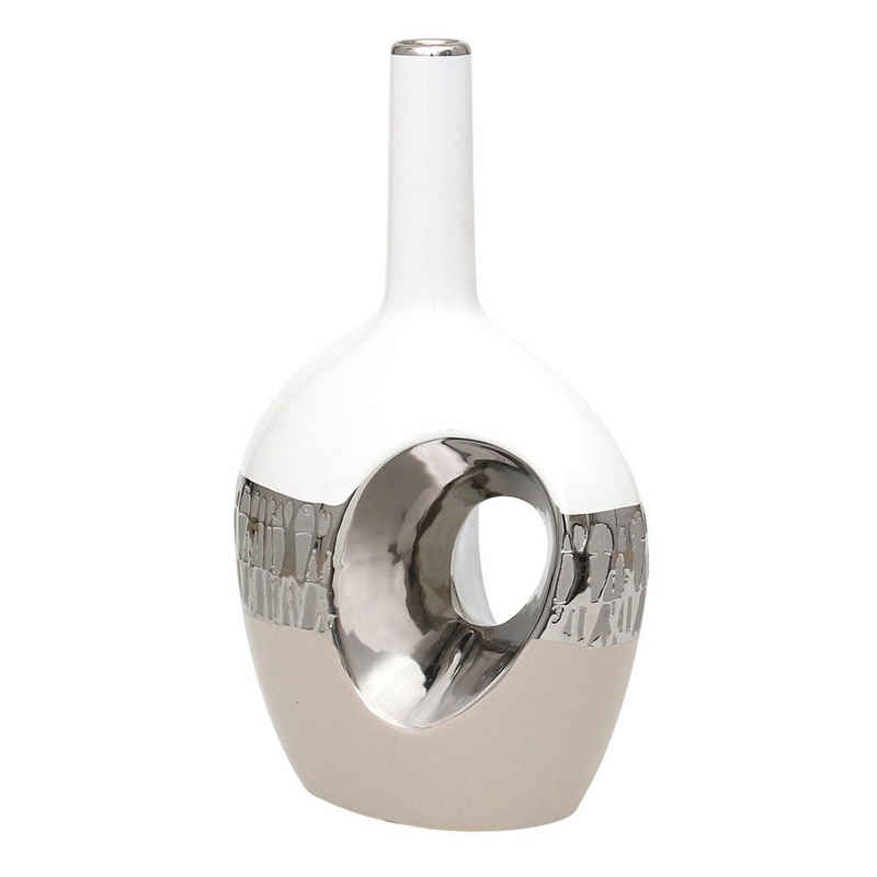 Dekohelden24 Dekovase Edle Moderne Deko Designer Keramik Vase oval mit Loch (1 Vase, 1 St)