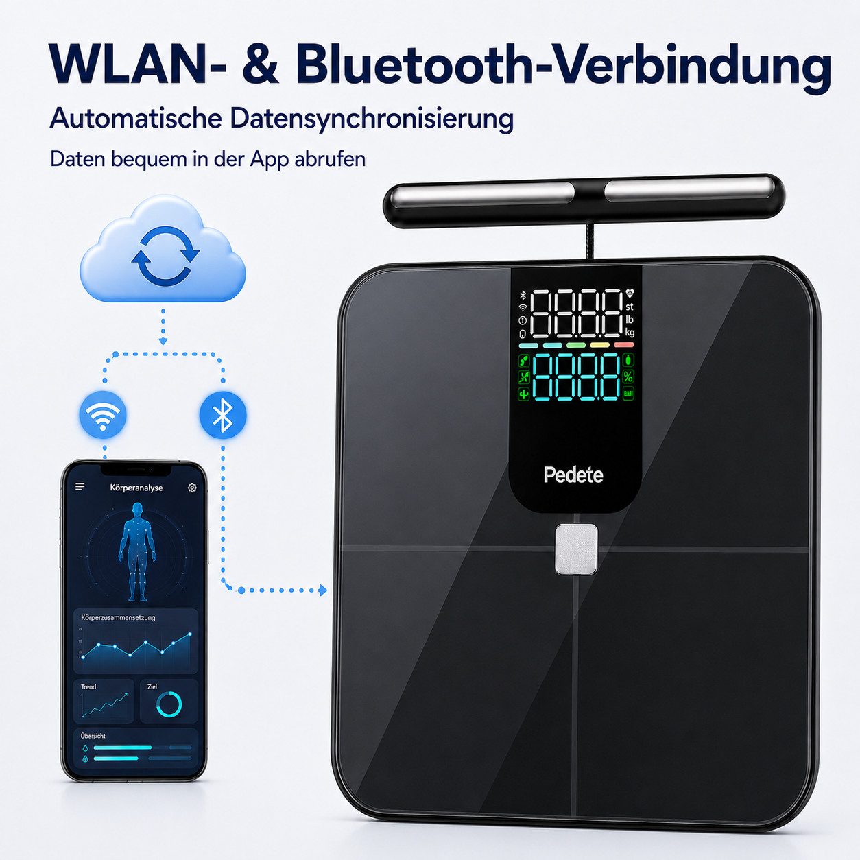 Vornix Körper-Analyse-Waage smarte Körperfettwaage mit 8 Elektroden,WLAN & Bluetooth, 28 Körperwerte, A&P Health App, Segmentanalyse, smarte Waage Ganzkörperana – Bild 3 von 5