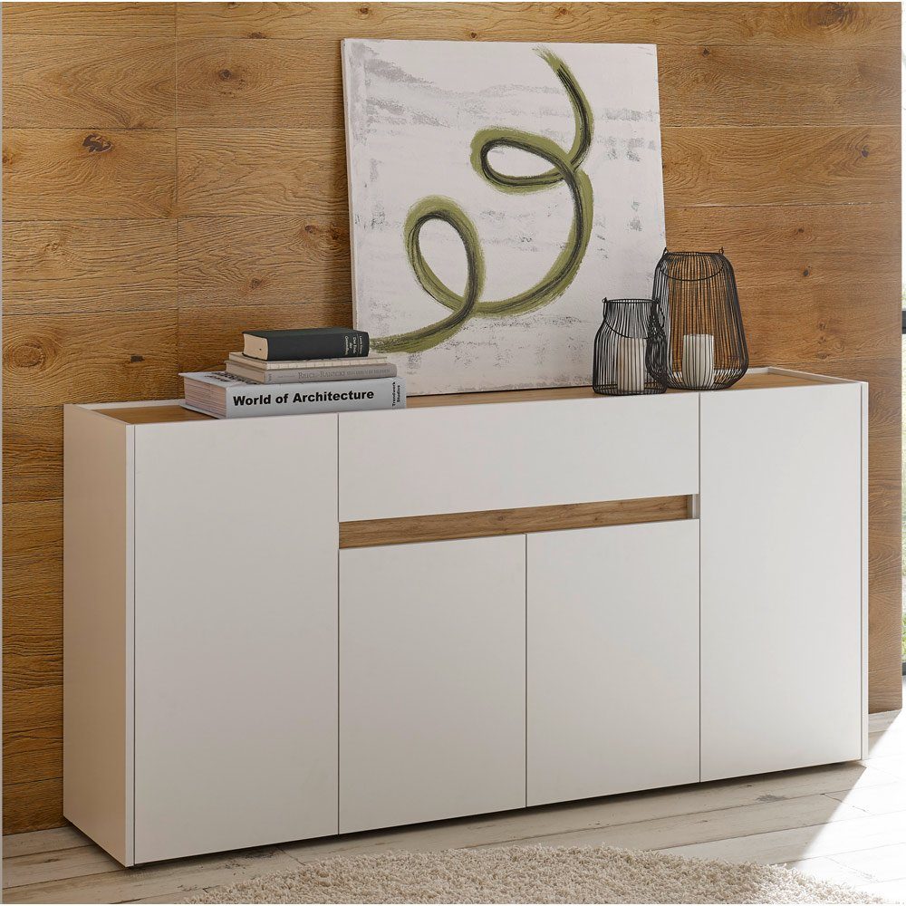 Lomadox Sideboard CRISP-61, Esszimmer in weiß mit Absetzungen in Wotan Eiche  Nb., : 170/87/40 cm