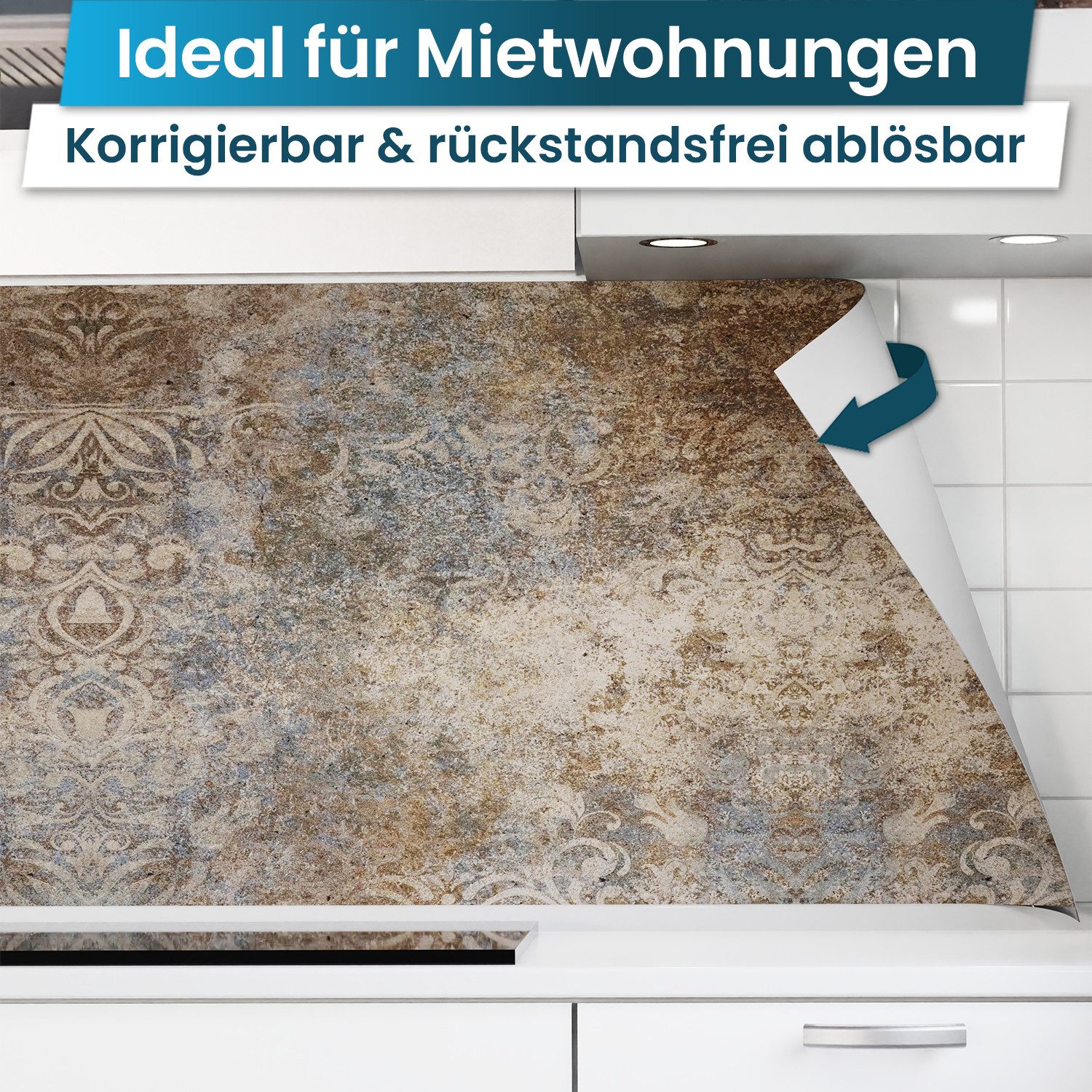 danario Küchenrückwand Folie selbstklebend - Matt - Spritzschutz Küche - versteift & robust