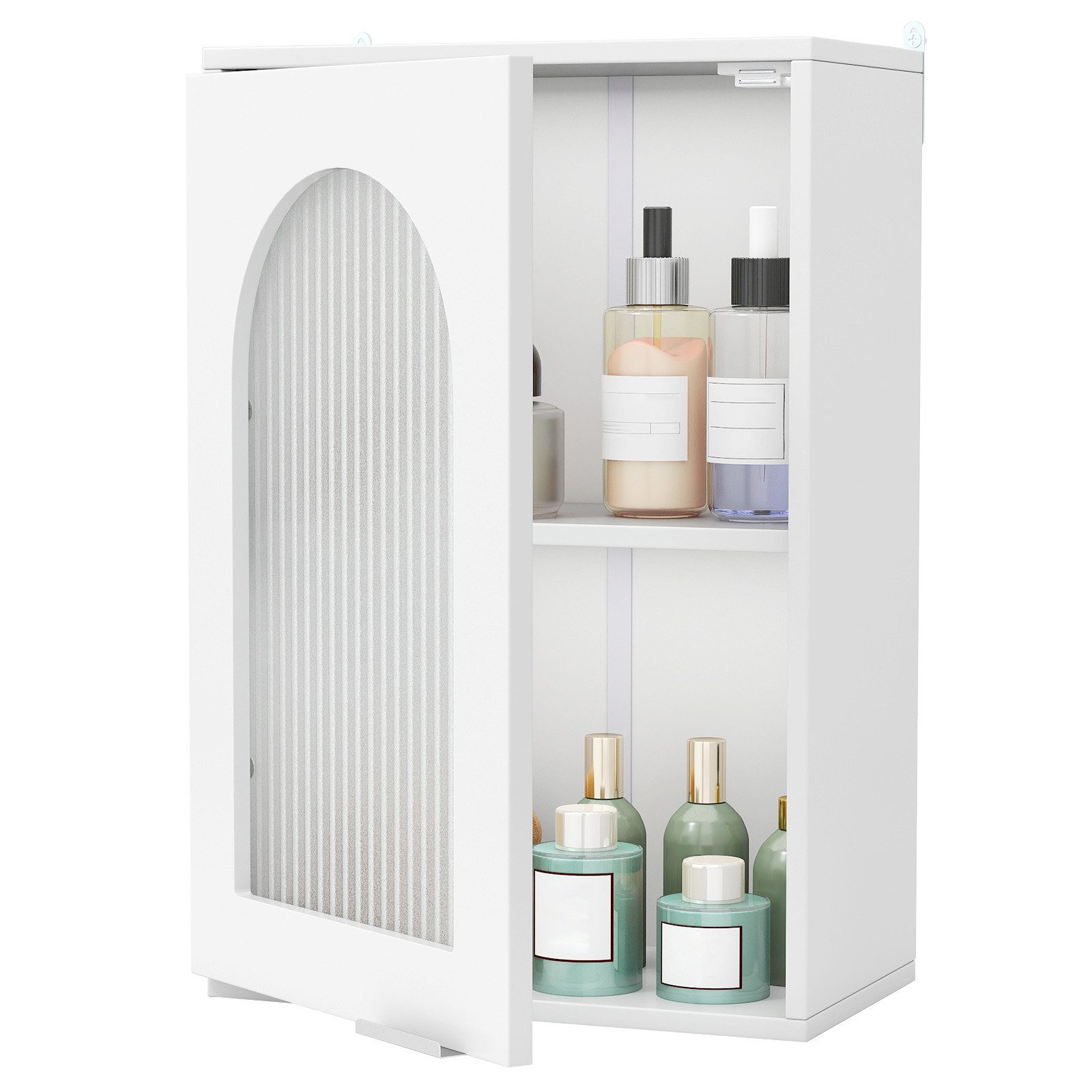 KOMFOTTEU Hängeschrank Badezimmerschrank mit Milchglas-Tür, Weiß günstig online kaufen