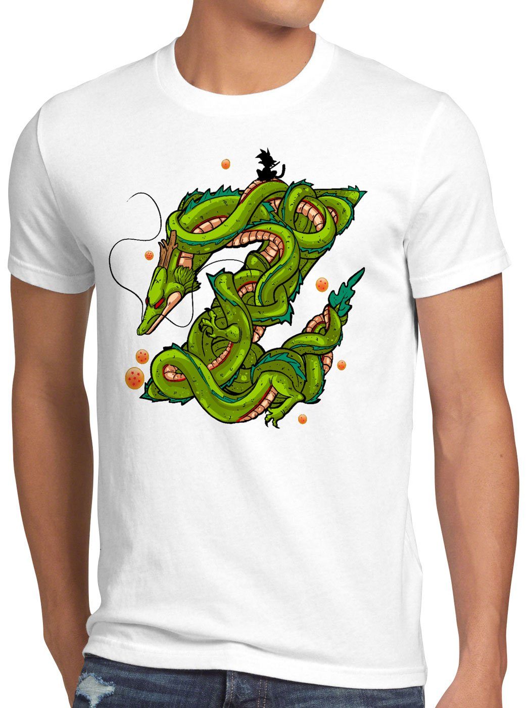 style3 Print-Shirt Herren T-Shirt Z Drache shenlong dragon gokui ball shenron weiß