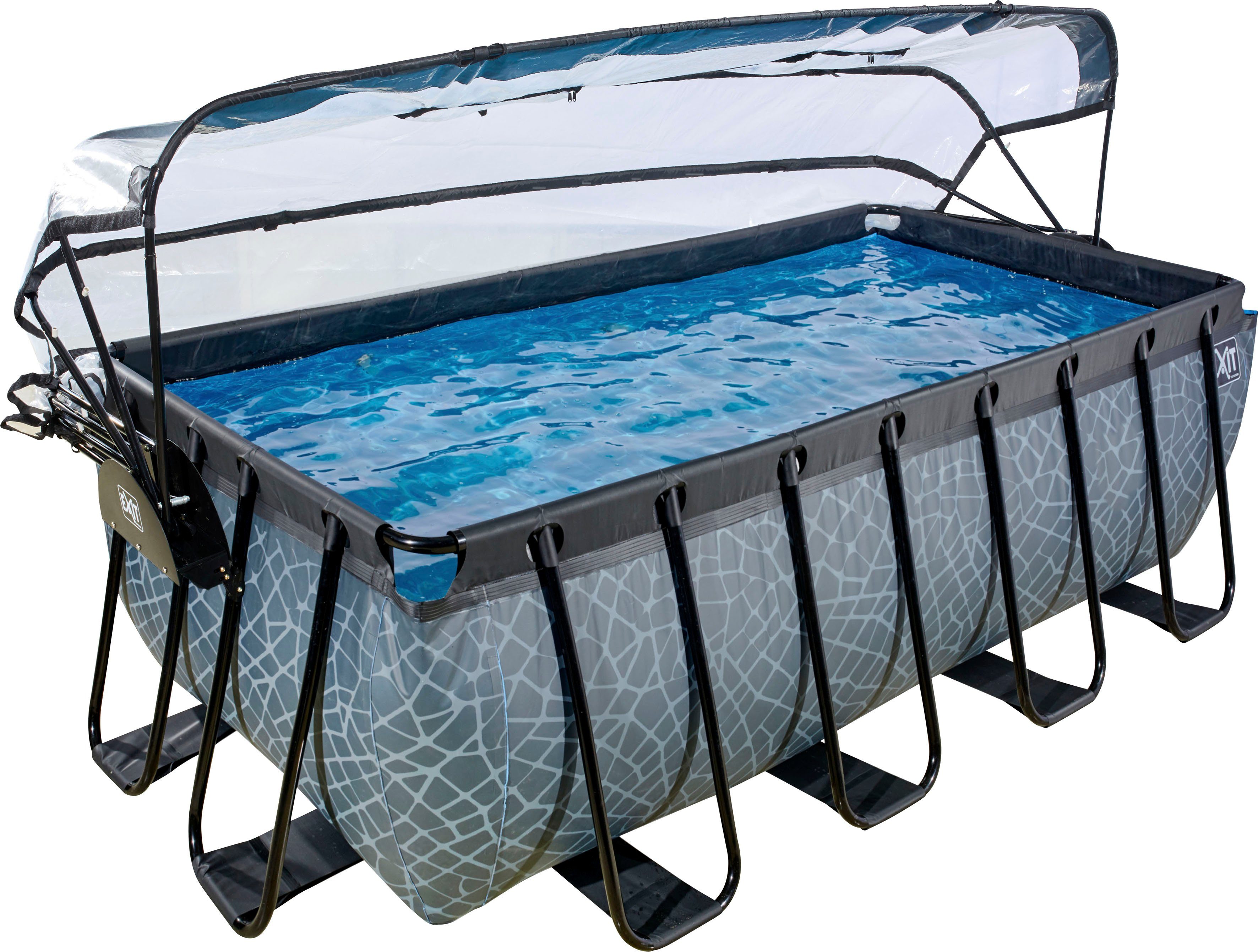 EXIT Framepool inkl. multifunktionaler Poolabdeckung (Set, 4-tlg), BxLxH: 200x400x122 cm, mit Sandfilteranlage und Sicherheitsleiter