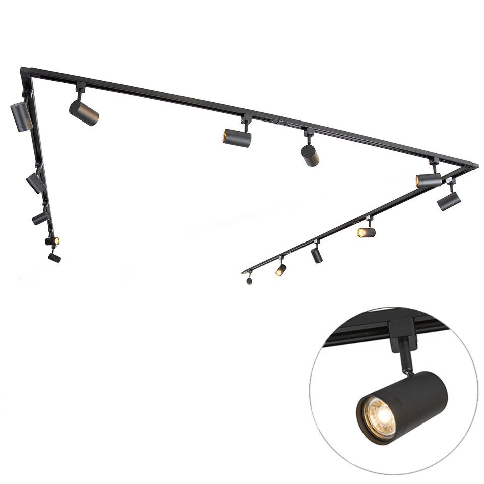 Qazqa Schienensystem-Sets Iconic jeana, 753 cm, (1-tlg), GU10, Schwarz, Modern, Stahl, Deckenstrahler 14-flammig