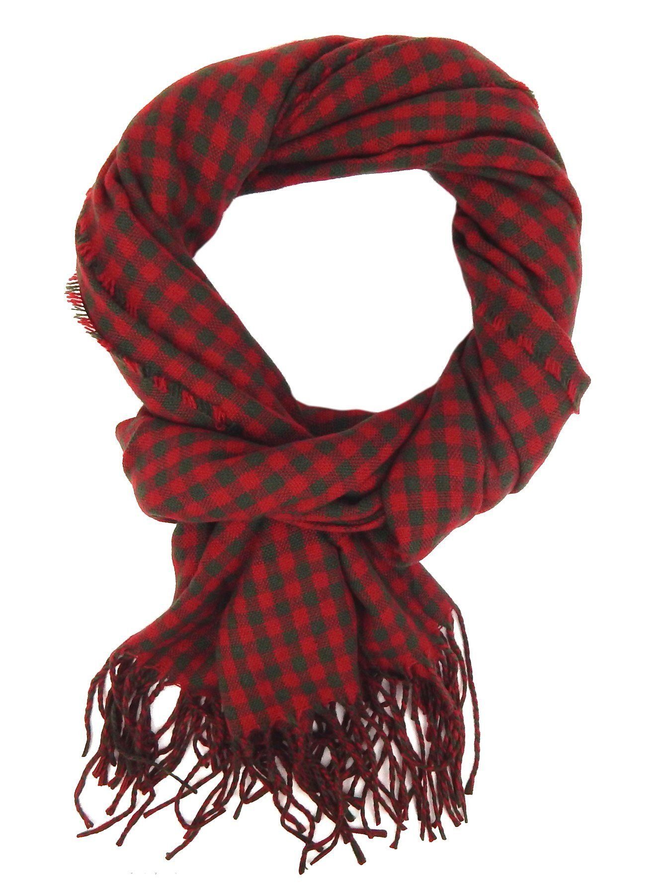 Ella Jonte Modeschal, rot khaki Karo Herbst Winterschal wärmend mit Fransen günstig online kaufen