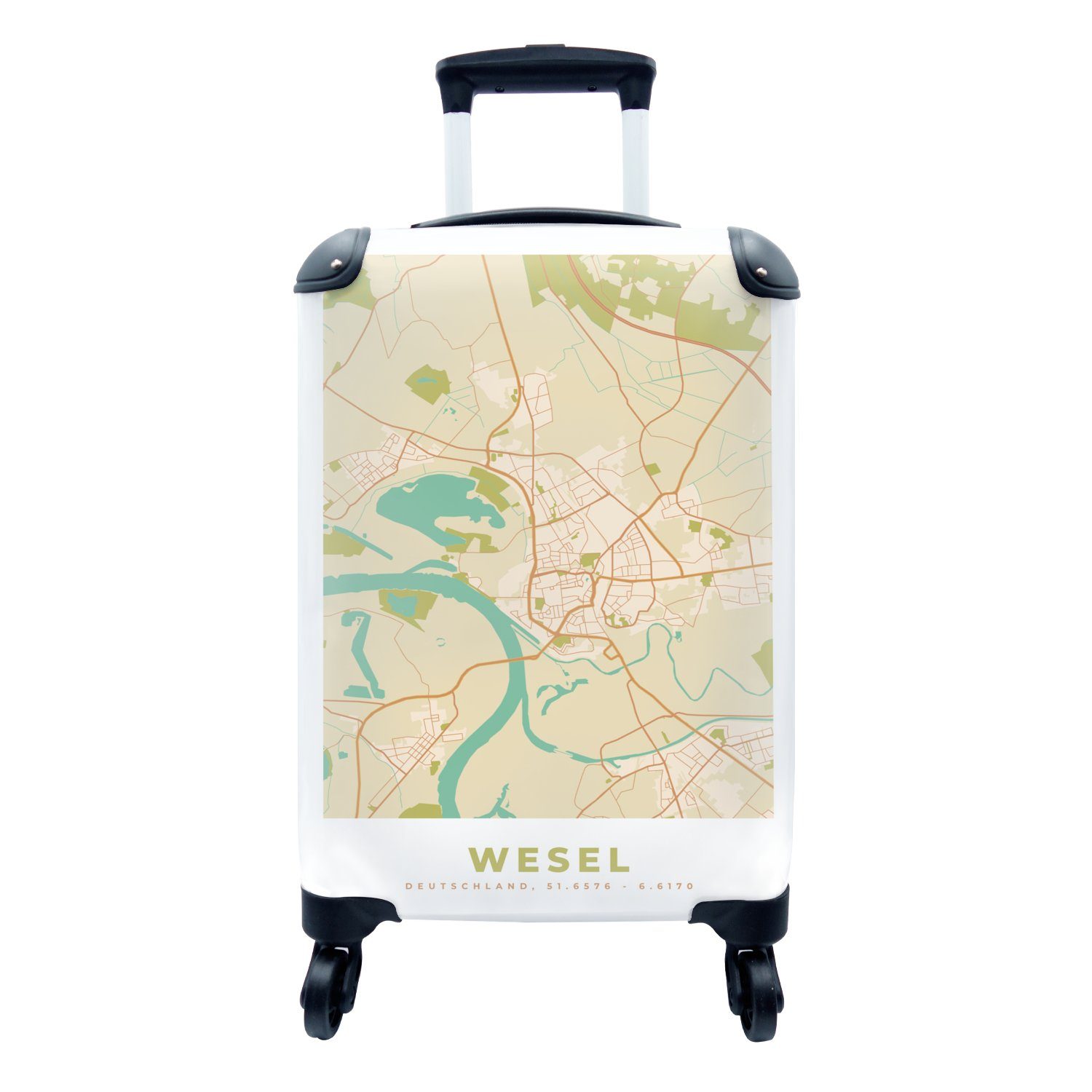 MuchoWow Handgepäckkoffer Wesel - Karte - Stadtplan - Vintage, 4 Rollen, Reisetasche mit rollen, Handgepäck für Ferien, Trolley, Reisekoffer