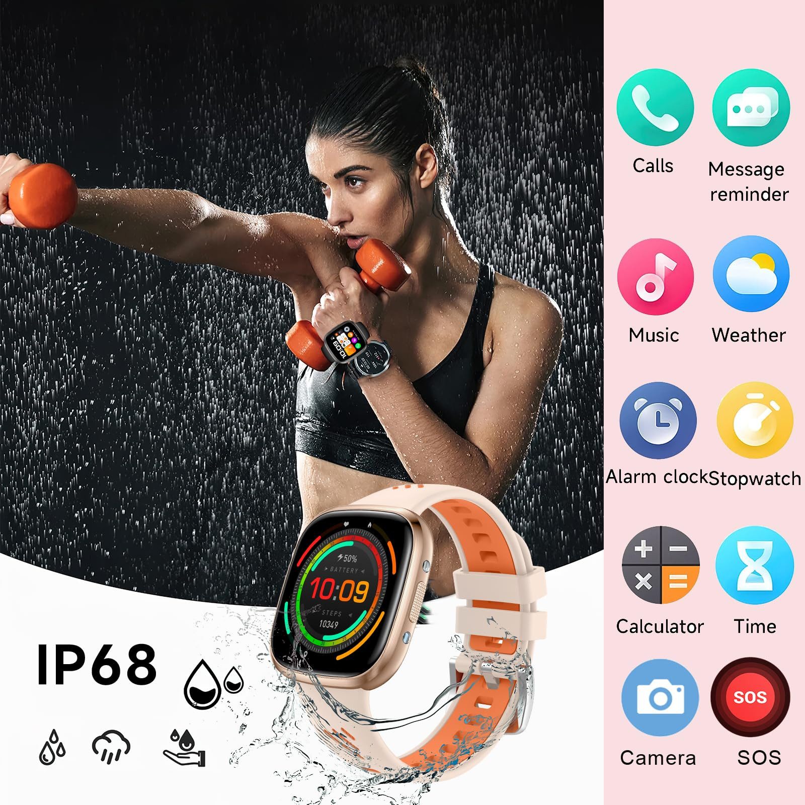 ibettertec Smartwatch Damen Herren, 1,72" HD Touch Fitnessuhr mit Telefonfunktion Smartwatch Smart Watch Fitness Tracker Uhr mit Pulsmesser, Schlafmonitor Schrittzähler Musiksteuerung,Sportmodi, Aktivitätstracker, IP68 Wasserdicht Sportuhr für iOS Android