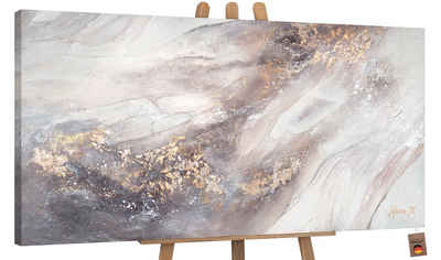 YS-Art Gemälde Relax, Abstrakte Bilder, Leinwand Bild Handgemalt Abstrakt Gold Lila Weiß