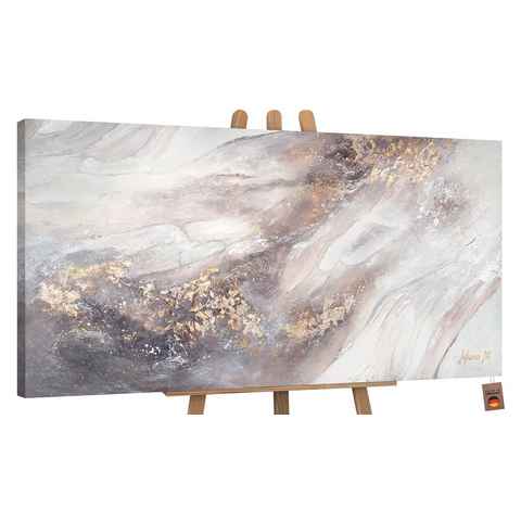 YS-Art Gemälde Relax, Abstrakte Bilder, Leinwand Bild Handgemalt Abstrakt Gold Lila Weiß