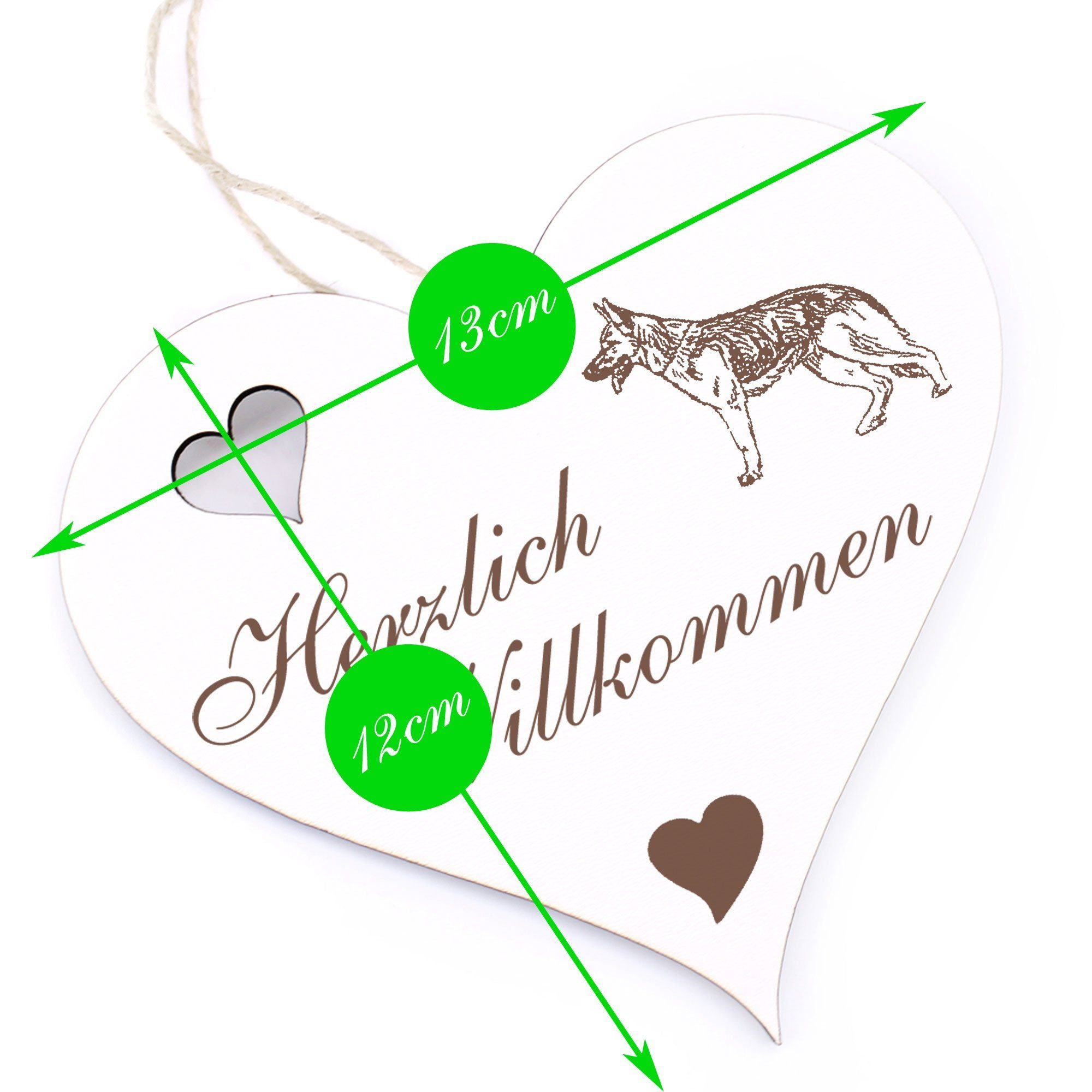 Dekolando - 13x12cm Willkommen Schäferhund Herzlich Deutscher Hängedekoration -