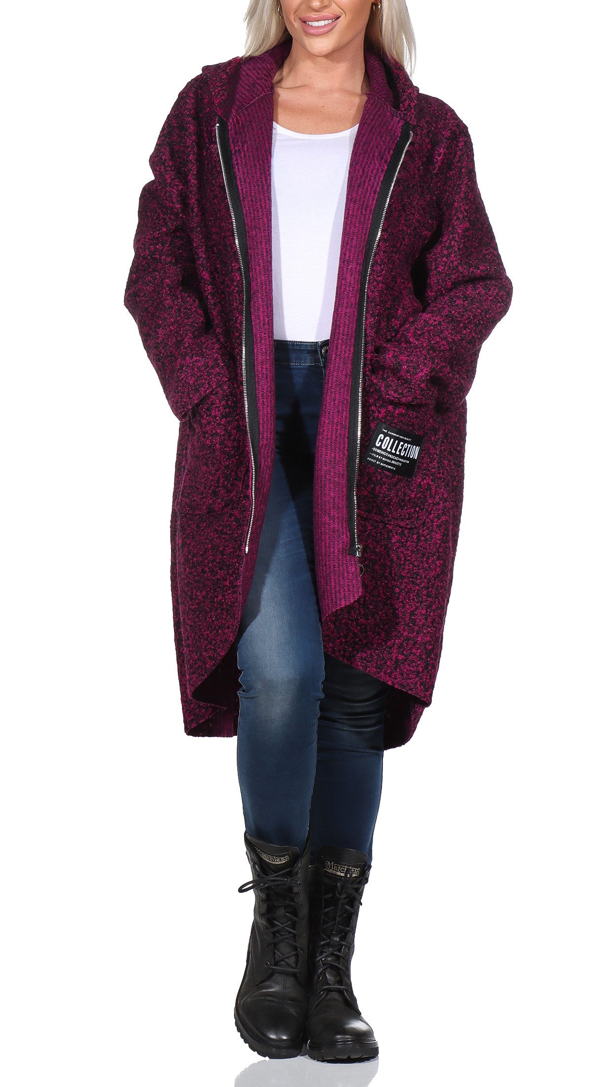 simaranda Kapuzennickijacke Damen Jacke 29503 38-44 Weinrot mit Kapuze günstig online kaufen