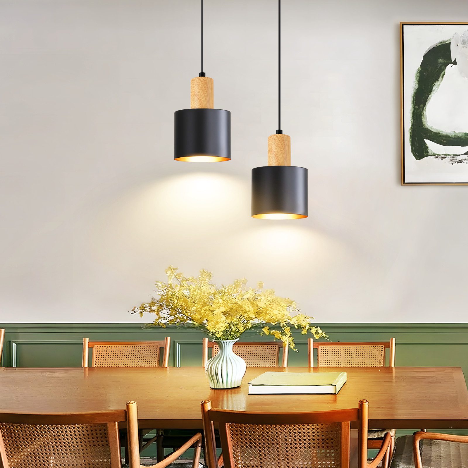 Nettlife Hängeleuchte Schwarz Vintage 1/2/3 Flammig Esstisch E27 Pendelleuchte, Höhenverstellbar, LED wechselbar, Metall Pendelleuchte Essbereich Hängelampe