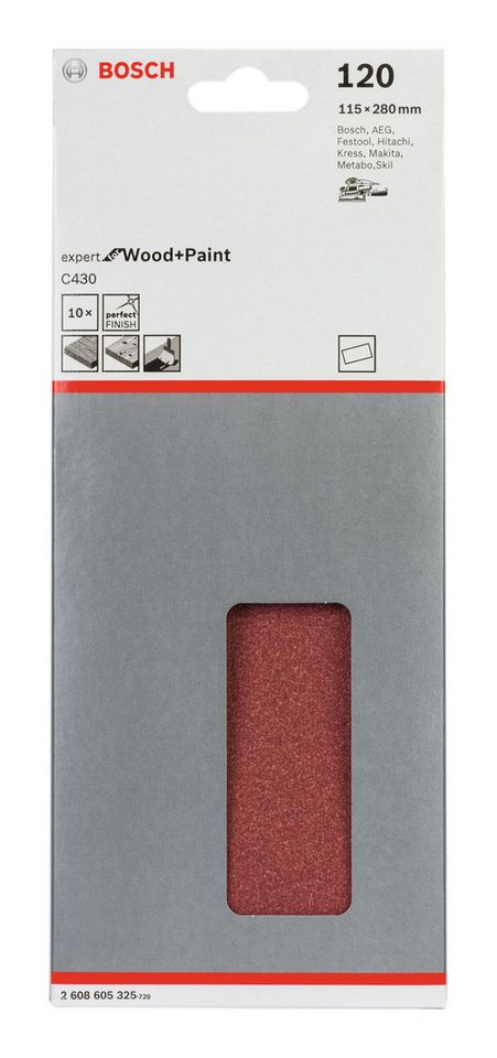 Thumbnail - BOSCH Schleifpapier, (10 Stück), C430 Schleifblatt gespannt ungelocht K120 - 115 x 280 mm - 10er-Pack