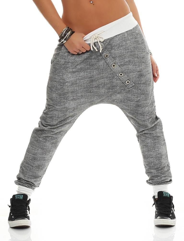 Mississhop Boyfriend-Hose Sweatpants Jogginghose Weiß Boyfriendhose M.131 Baumwolle Freizeithose