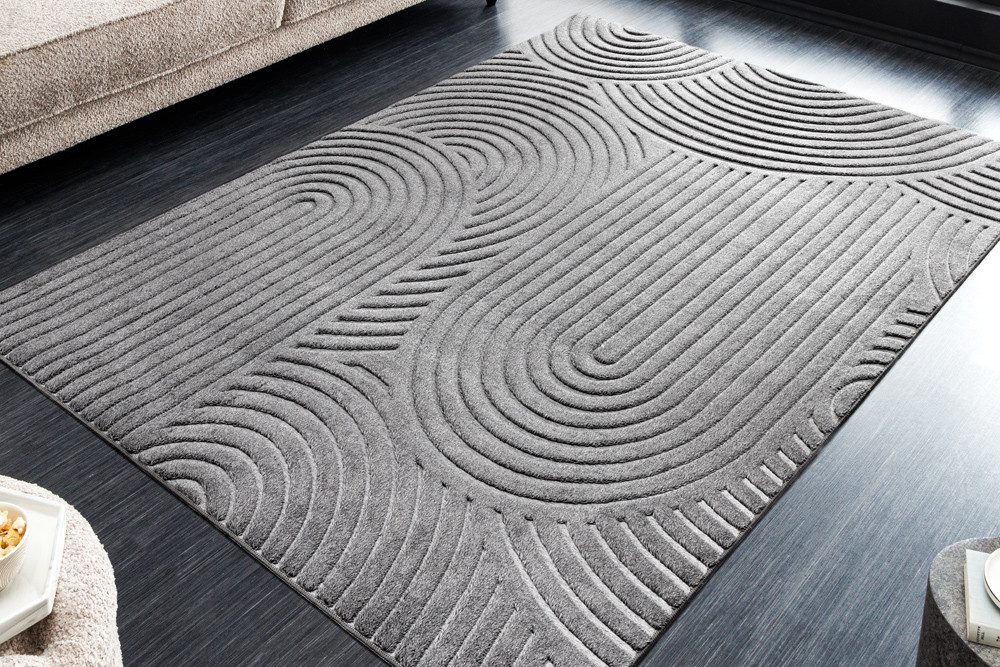 riess-ambiente Designteppich ART DECO 230x160cm grau · Kurzflor-Teppich mit Hoch-Tief-Effekt, rechteckig, Höhe: 15 mm, Wohnzimmer · Indoor · 3D-Effekt · Modern · Schlafzimmer