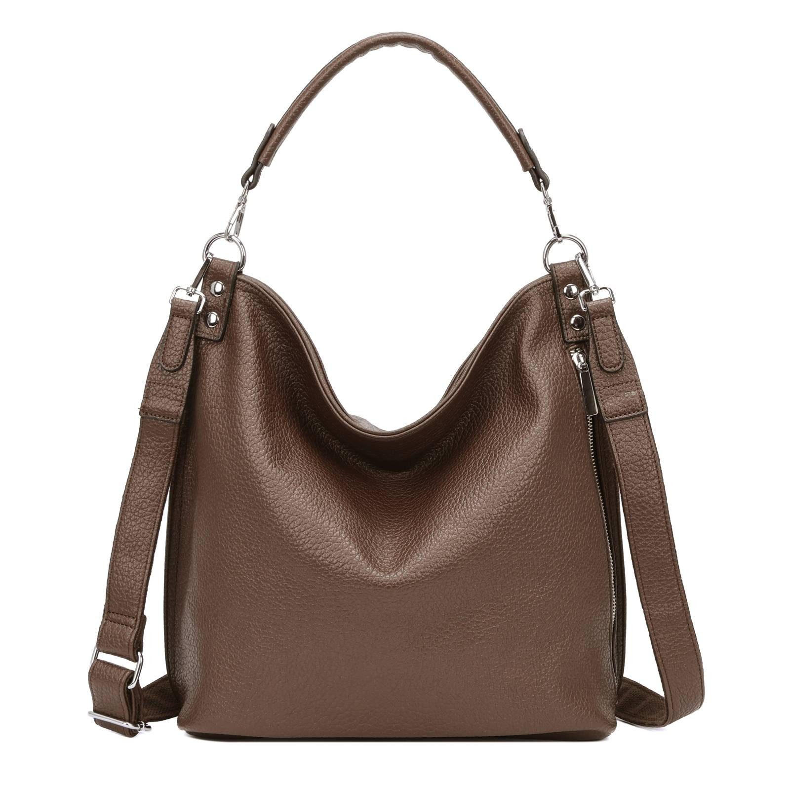 ITALYSHOP24 Schultertasche DAMEN XXL SHOPPER HOBO Cross Over Body Bag Umhängetasche Невеликі сумки для поїздок (Spar-Set: Henkel Tasche mit Muster Schultergurt, Workbag Leder Optik, 2-tlg), große 3xFach geteiltes Hauptfach, Freizeit Abend Urlaub, Leder Optik