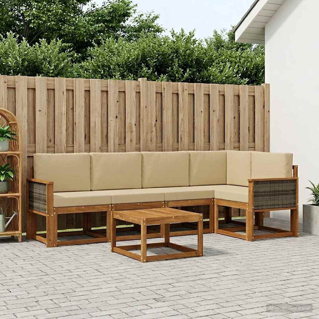 vidaXL Gartenlounge-Set Outdoor-Sofagarnitur 6 Stk. Natur und Beige Massivholz, (6-tlg)