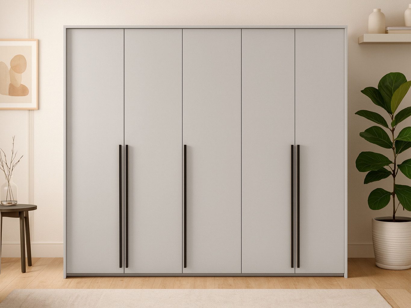 Beautysofa Drehtürenschrank GIANA – im modernen Stil (5 Türen, mit 3 Kleiderstangen & 8 Ablagefächern) Breite: 255 cm