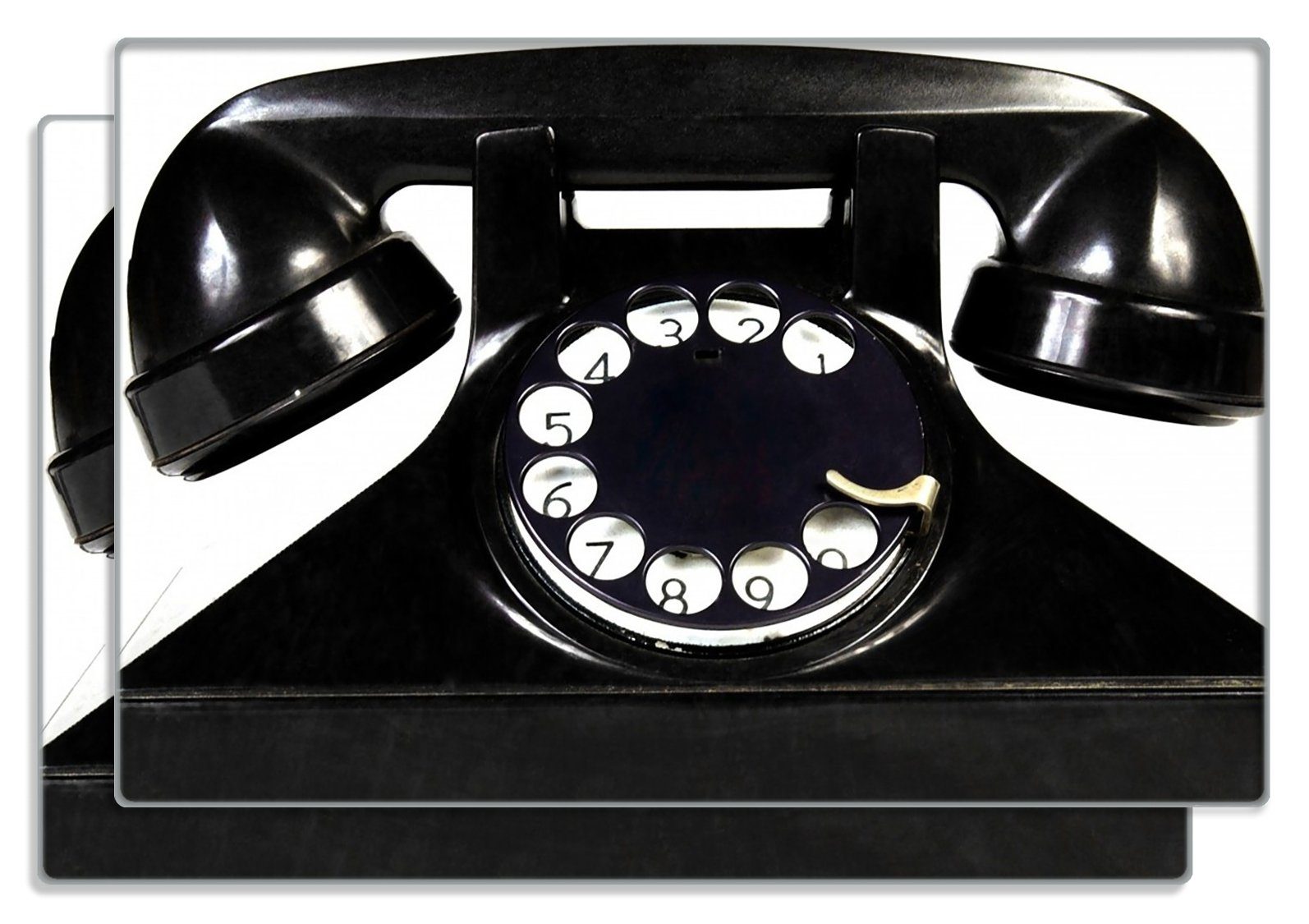 Wallario Frühstücksbrett Altes schwarzes Retro-Telefon mit Wählscheibe frontal, ESG-Sicherheitsglas, (inkl. rutschfester Gummifüße 4mm, 2-St), 20x30cm