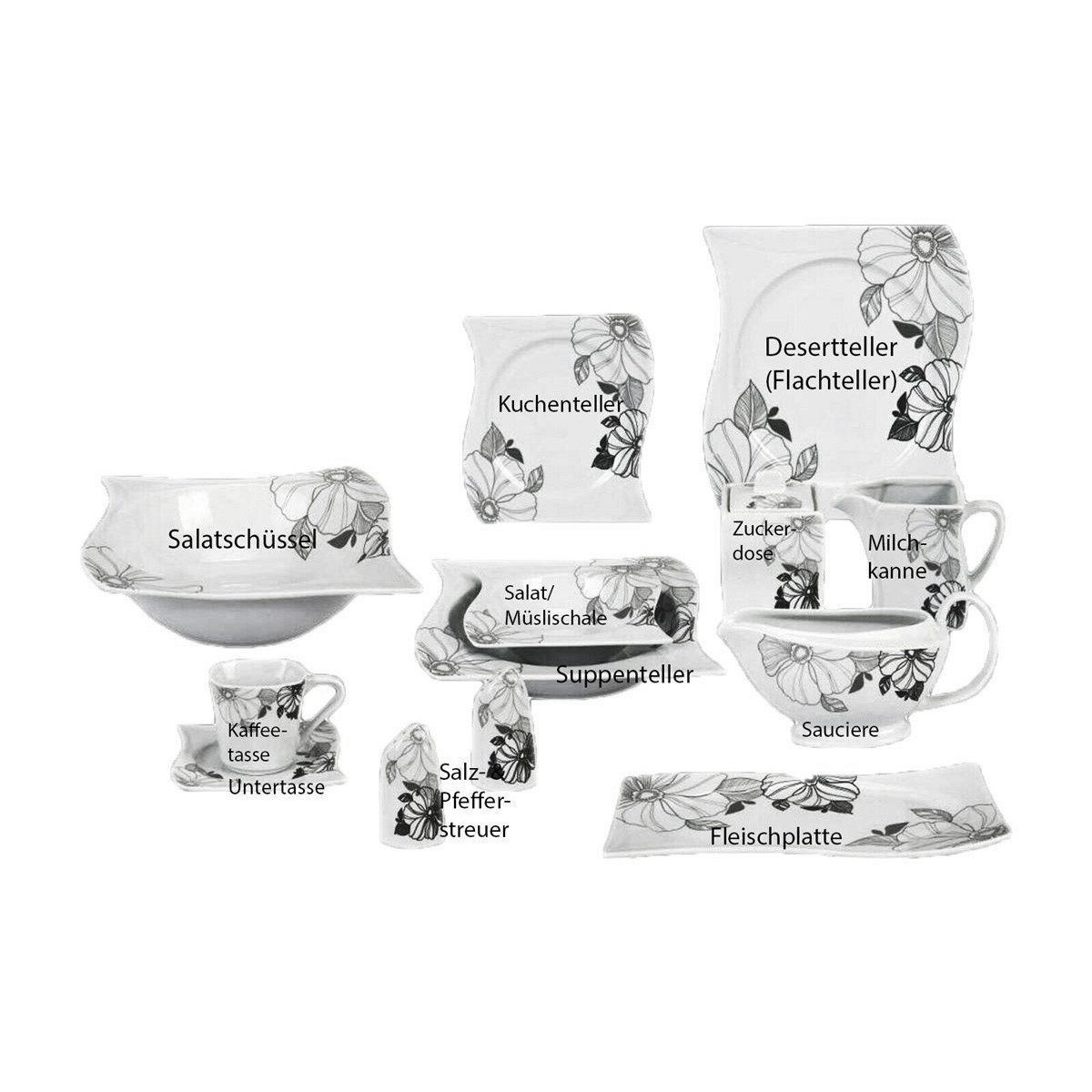 Tullip Kombiservice (43-tlg), 6 Personen, Geschirr-Set, Tafelservice, Kaffeeservice, Designed in Germany