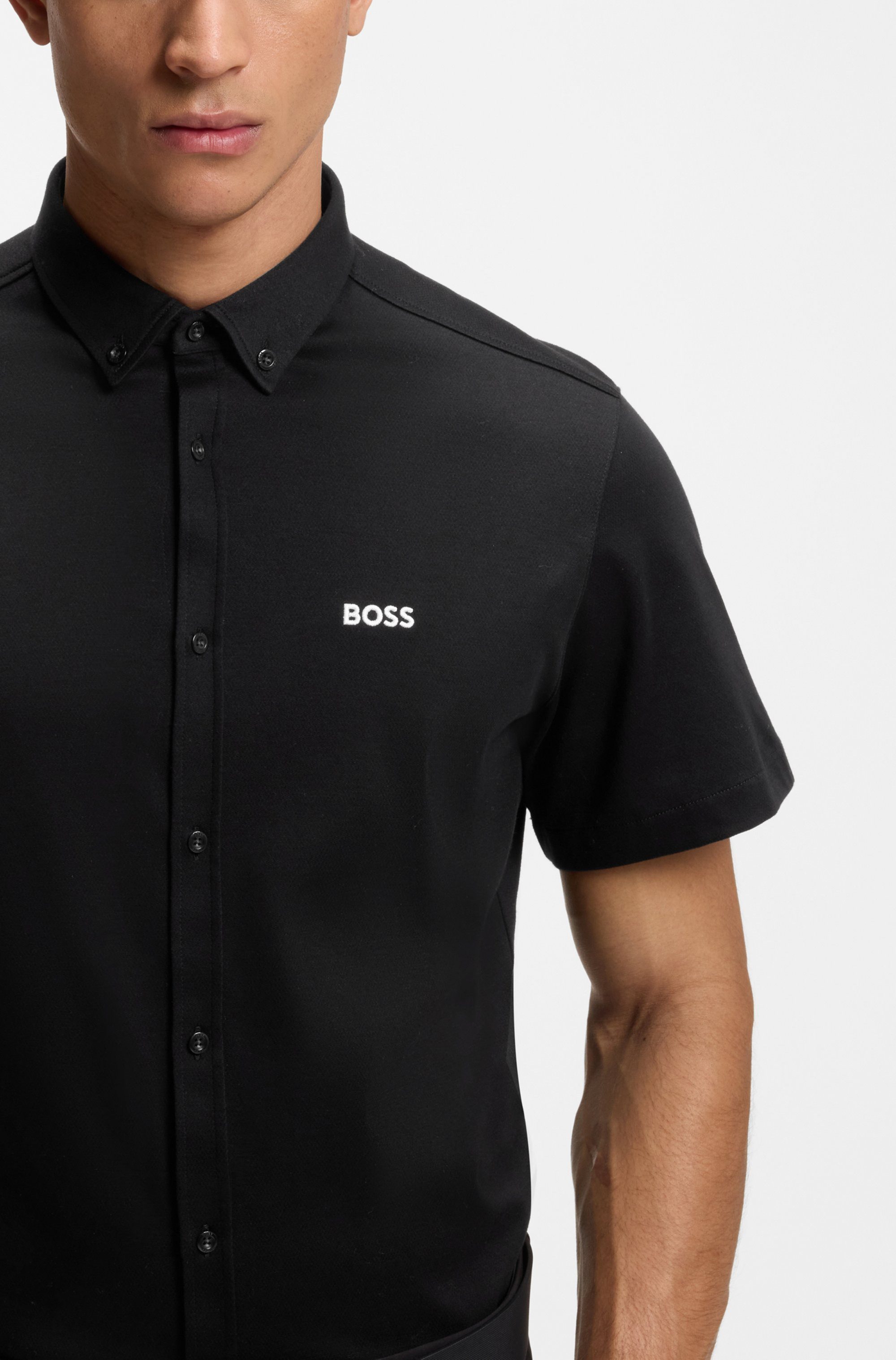 BOSS GREEN Kurzarmhemd Motion S Regular Fit, Button-down-Kragen, Kurzarm, Logo-Stickerei