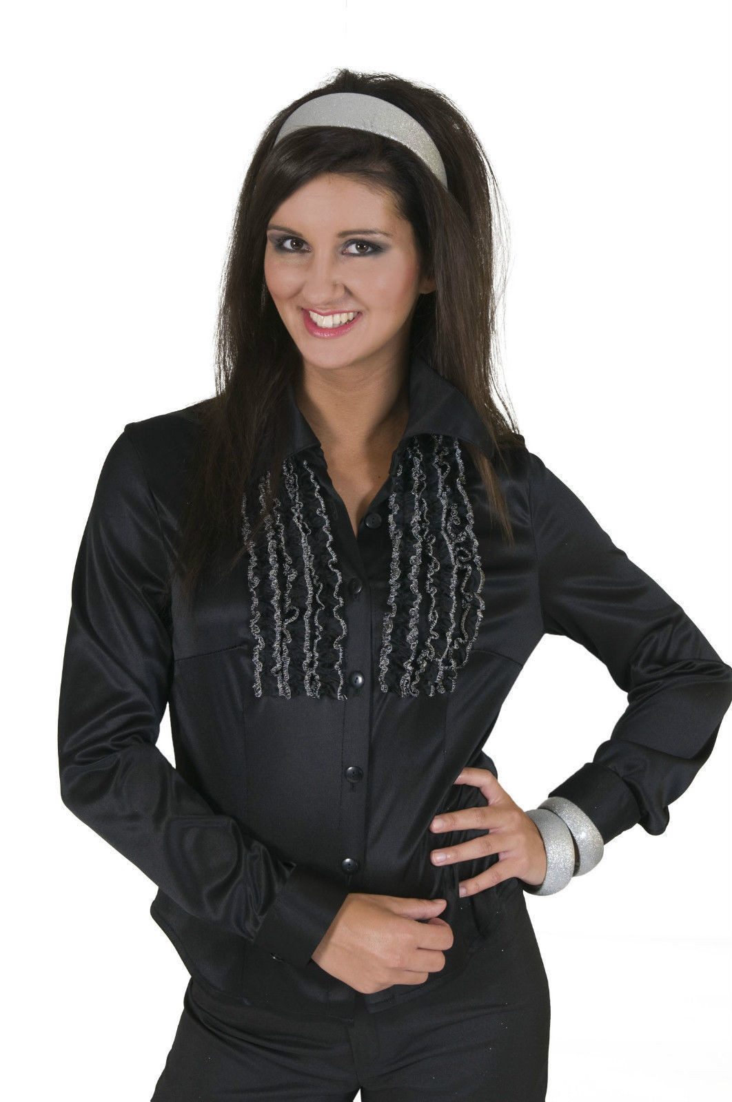 Funny Fashion Kostüm Rüschenbluse schwarz Damen günstig online kaufen