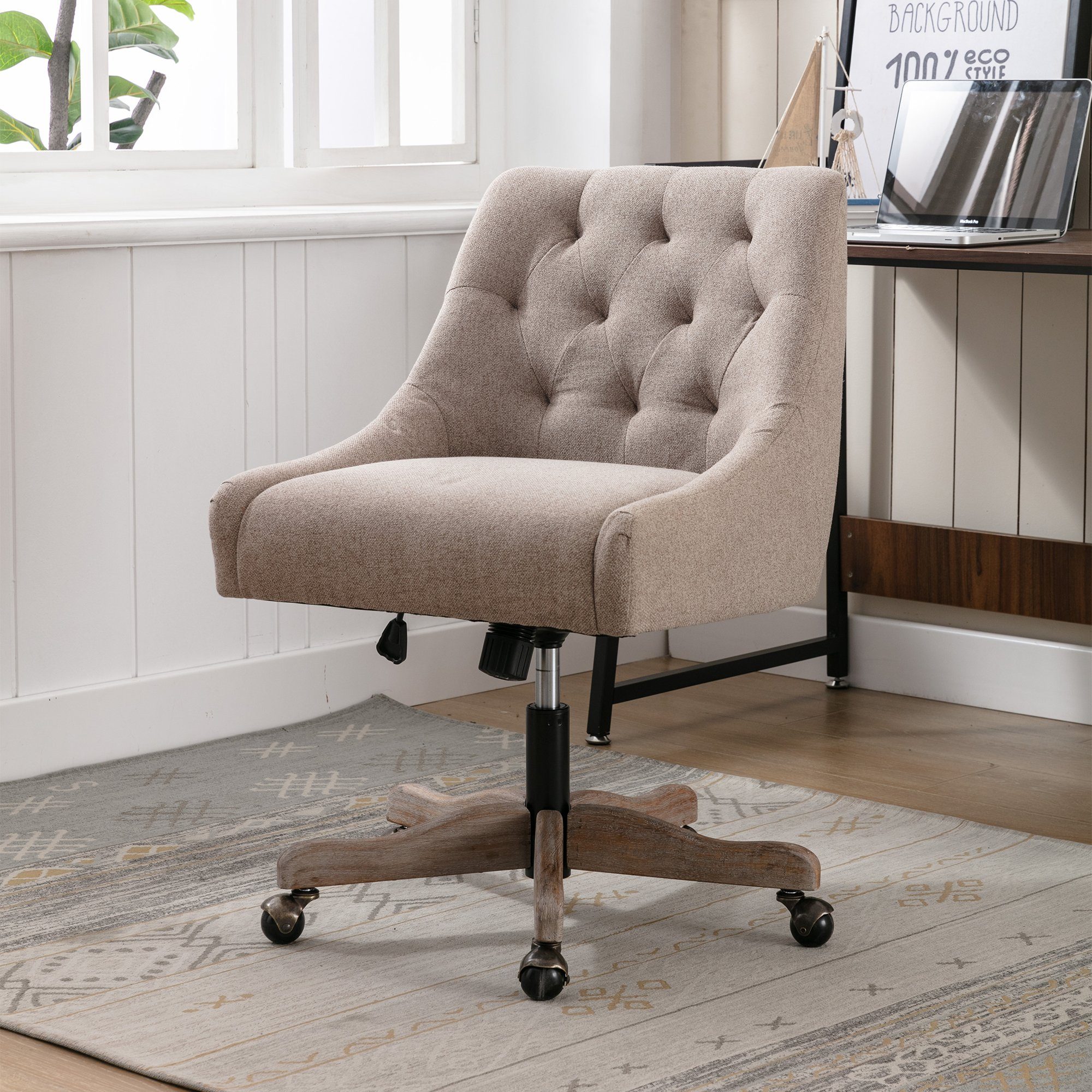 Beliebt ausverkauft WISHDOR Drehstuhl Schreibtischstuhl Arbeitsdrehstuhl (mit Moderne Schalensitz Freizeit-Bürostuhl für Wohnzimmer), natur
