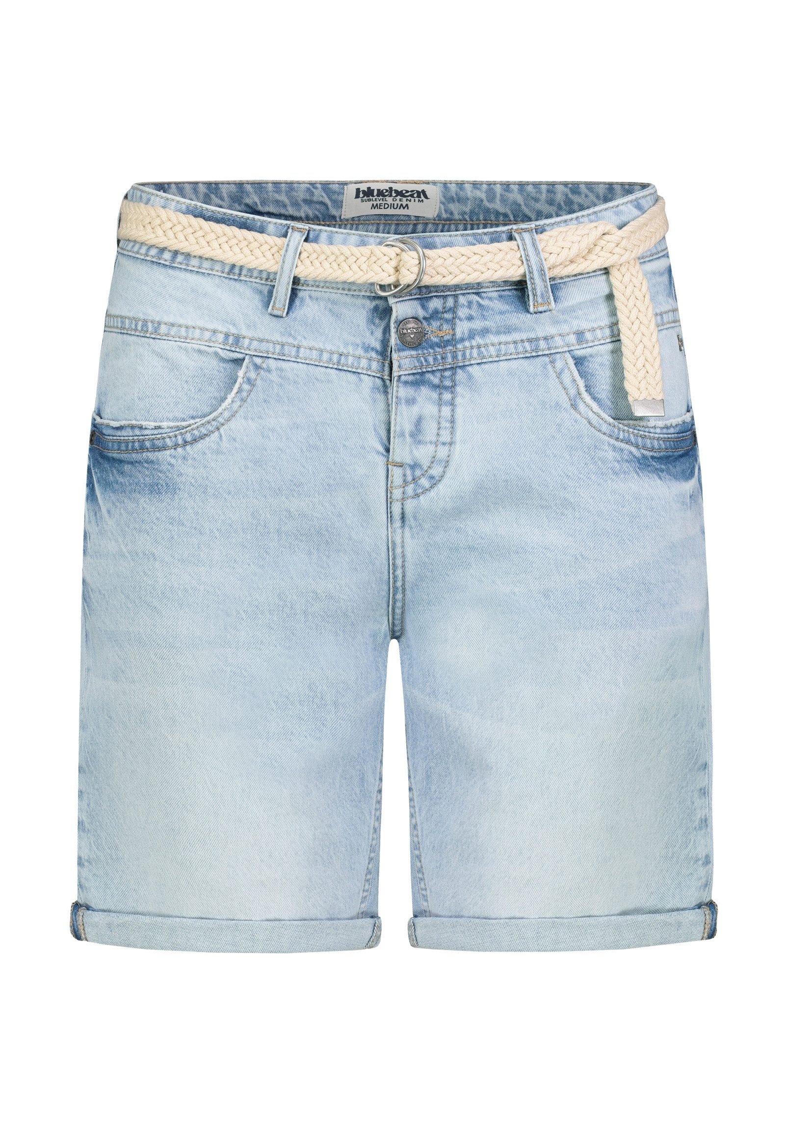 SUBLEVEL Jeansbermudas Damen Denim Bermuda mit Gürtel Sommerhose, Denim Bermuda, Shorts mit Gürtel