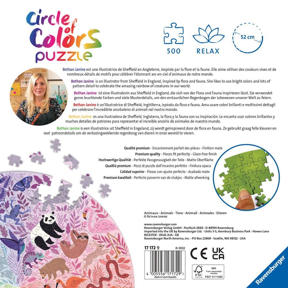 Ravensburger Puzzle 500 Teile Ravensburger Puzzle Circle of Colors Animals 17172, 500 Puzzleteile