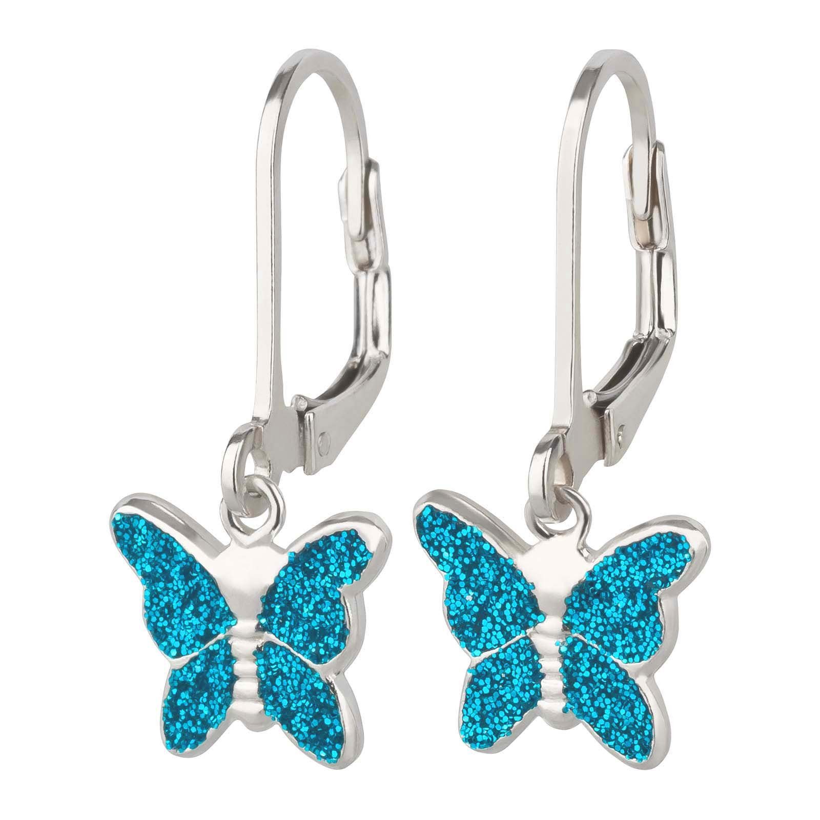 Kinder Ohrringe Kinderschmuck Schmetterling Paar 925 Hellblau Mädchen schmuck23 Geschenk Ohrhänger Silber,
