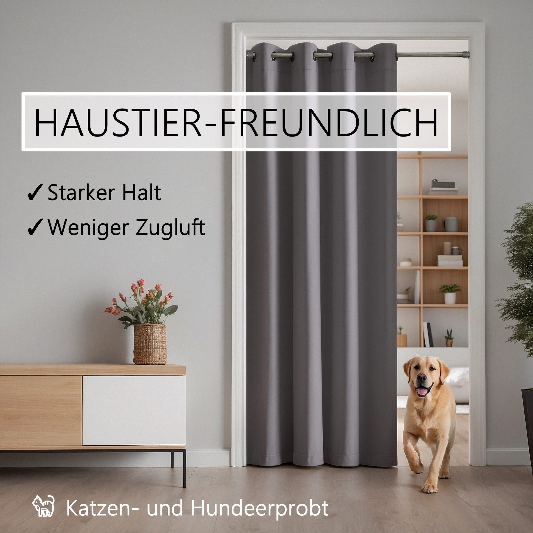 tinycurtains Türvorhang für alle gängigen Türgrößen, Thermovorhang (ohne Stange) Türgardine (1 St), Ösen, abdunkelnd, 100% Polyester, blickdicht grau Nebula 200 – Bild 5 von 5