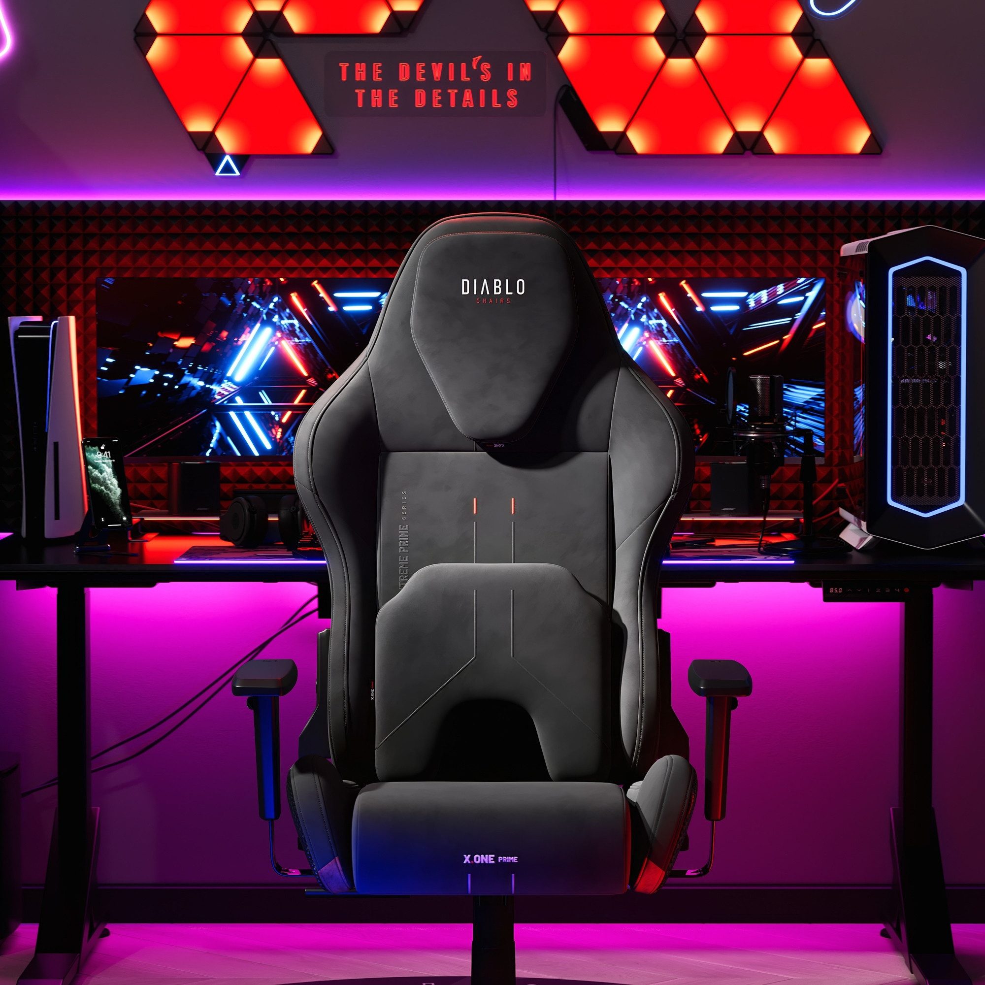 DIABLO CHAIRS Gaming-Stuhl X.One Prime Stoff ergonomisch Metallbasis 140kg CoolComfort (Magnetische Kopfstütze, Höhenverstellbare Armlehnen, Kühlender Sitz), Ko – Bild 3 von 5