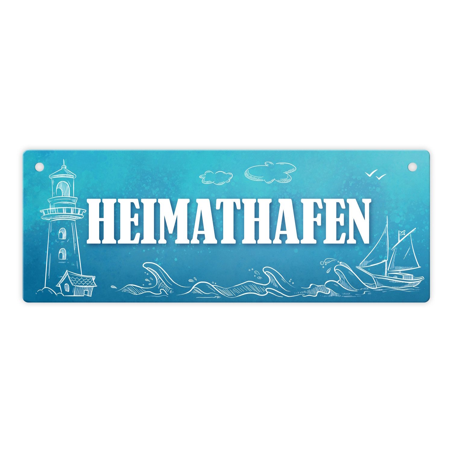 Metallschild Metallschild mit maritimen Motiv und Spruch: Heimathafen Schild