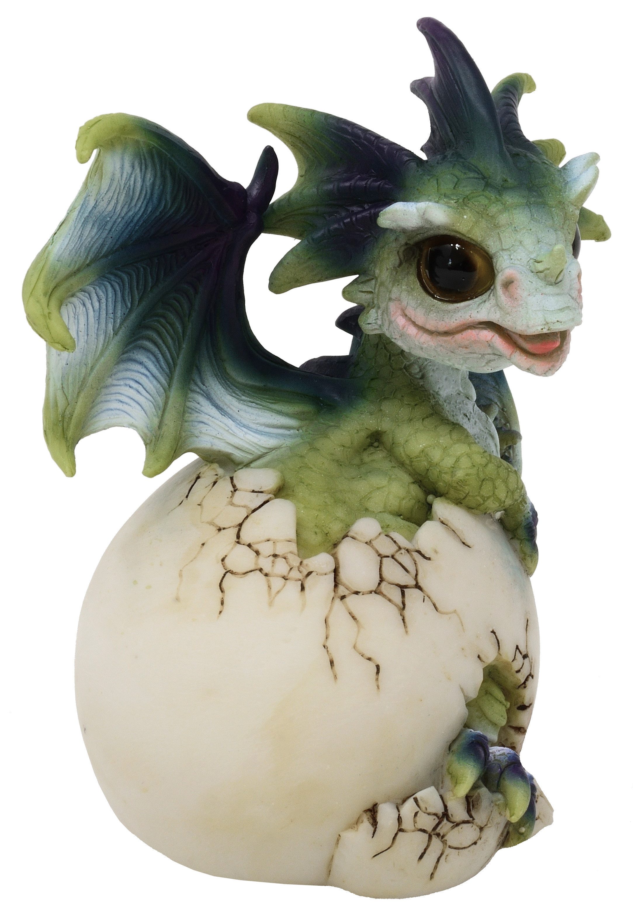 MystiCalls Fantasy-Figur Grüner Drache im Ei Babydrache Drachenfigur Fantasy Drachenei (1 St), Perfekt zu jedem Anlass - Geburtstag, Weihnachten