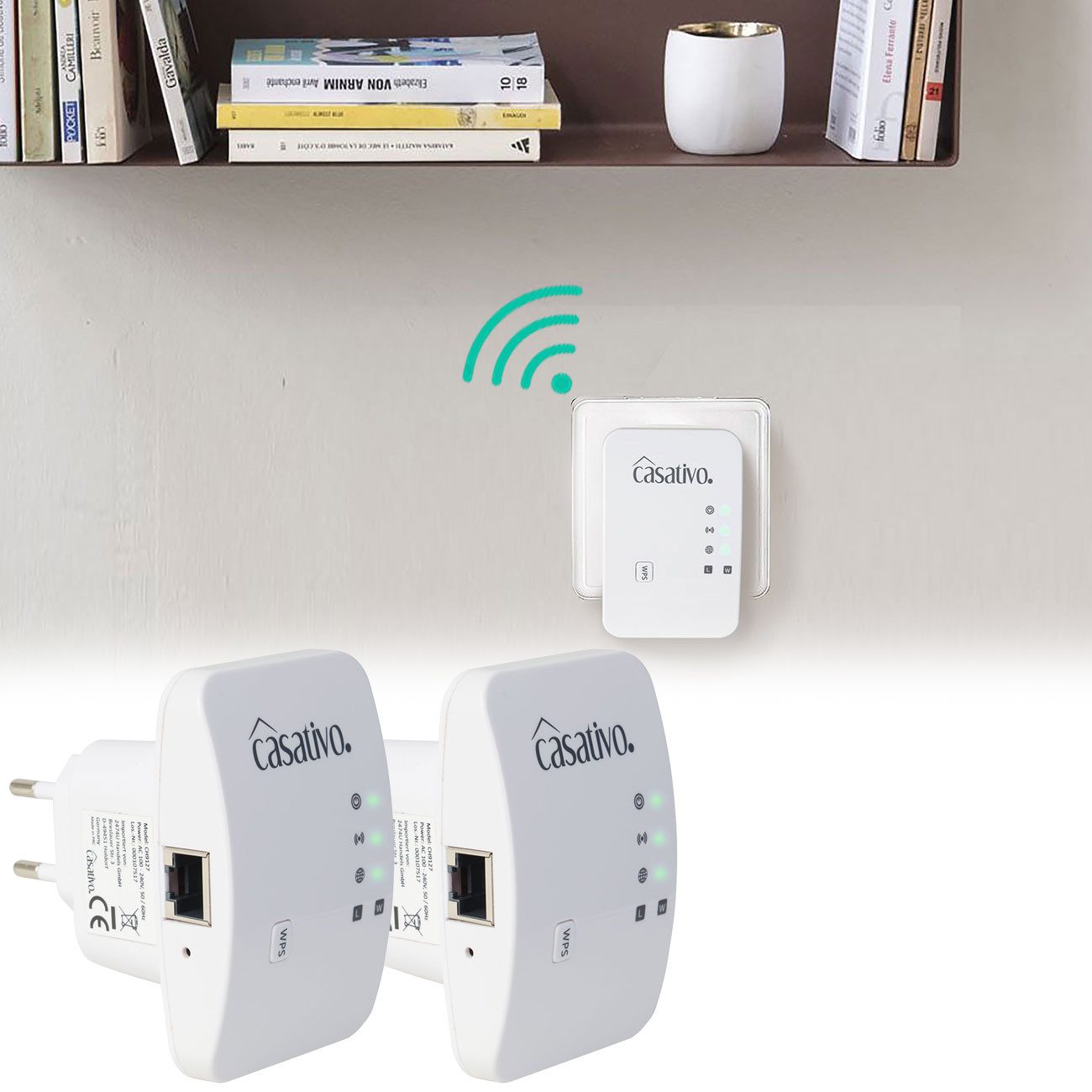 Casativo 300 Mbit/s mit WPS-Funktion-WiFi-Verstärker WLAN-Repeater, 2,4 GHz – Einfache Einrichtung
