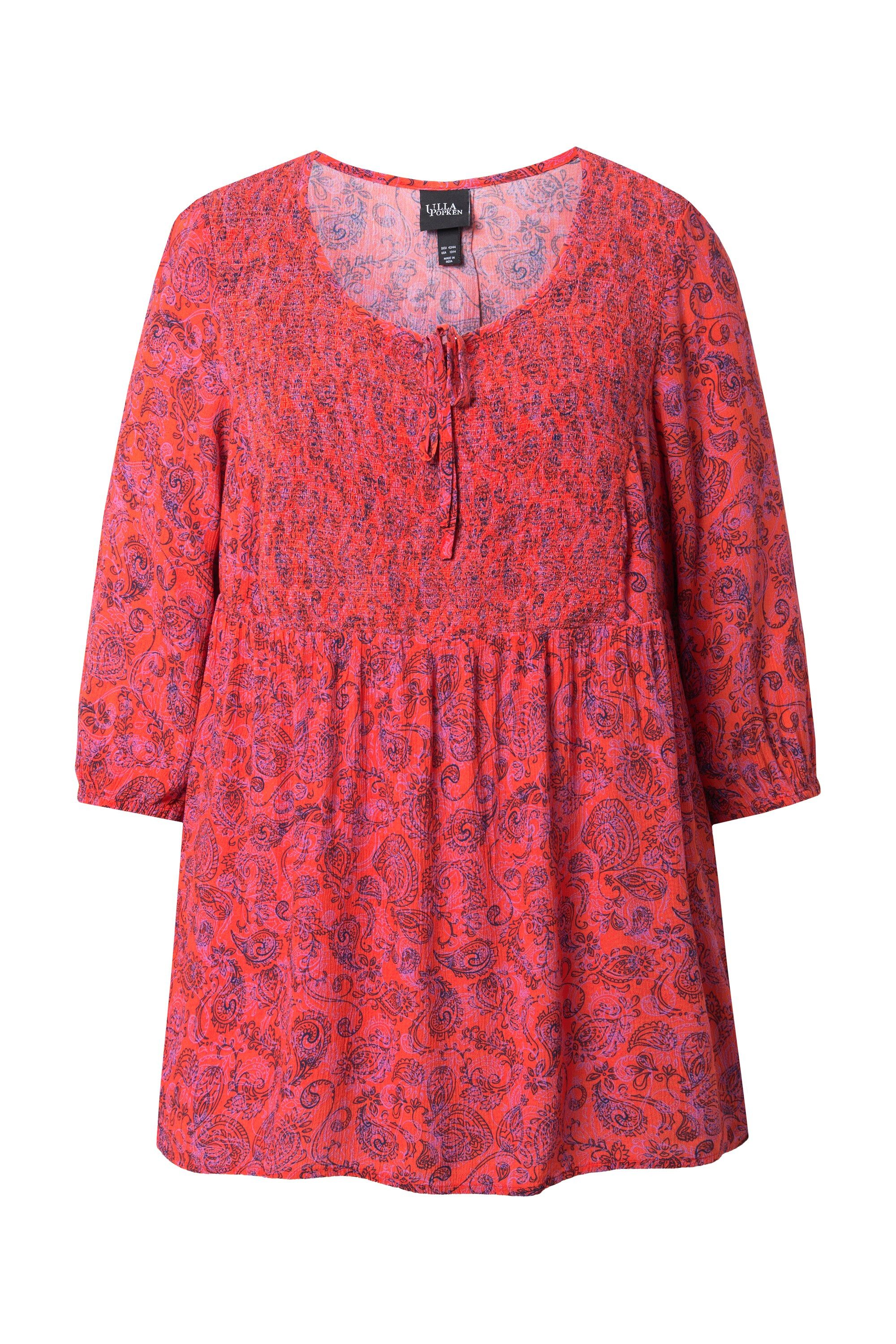 Longbluse Smokbluse Bluse Rundhals 3/4-Arm Rückenfalte