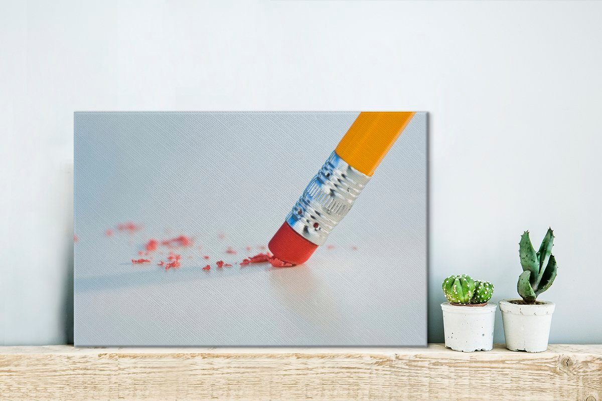 OneMillionCanvasses® Leinwandbild Abnutzung eines Wanddeko, cm 30x20 Bleistiftradierers, Leinwandbilder, (1 Aufhängefertig, Wandbild St)