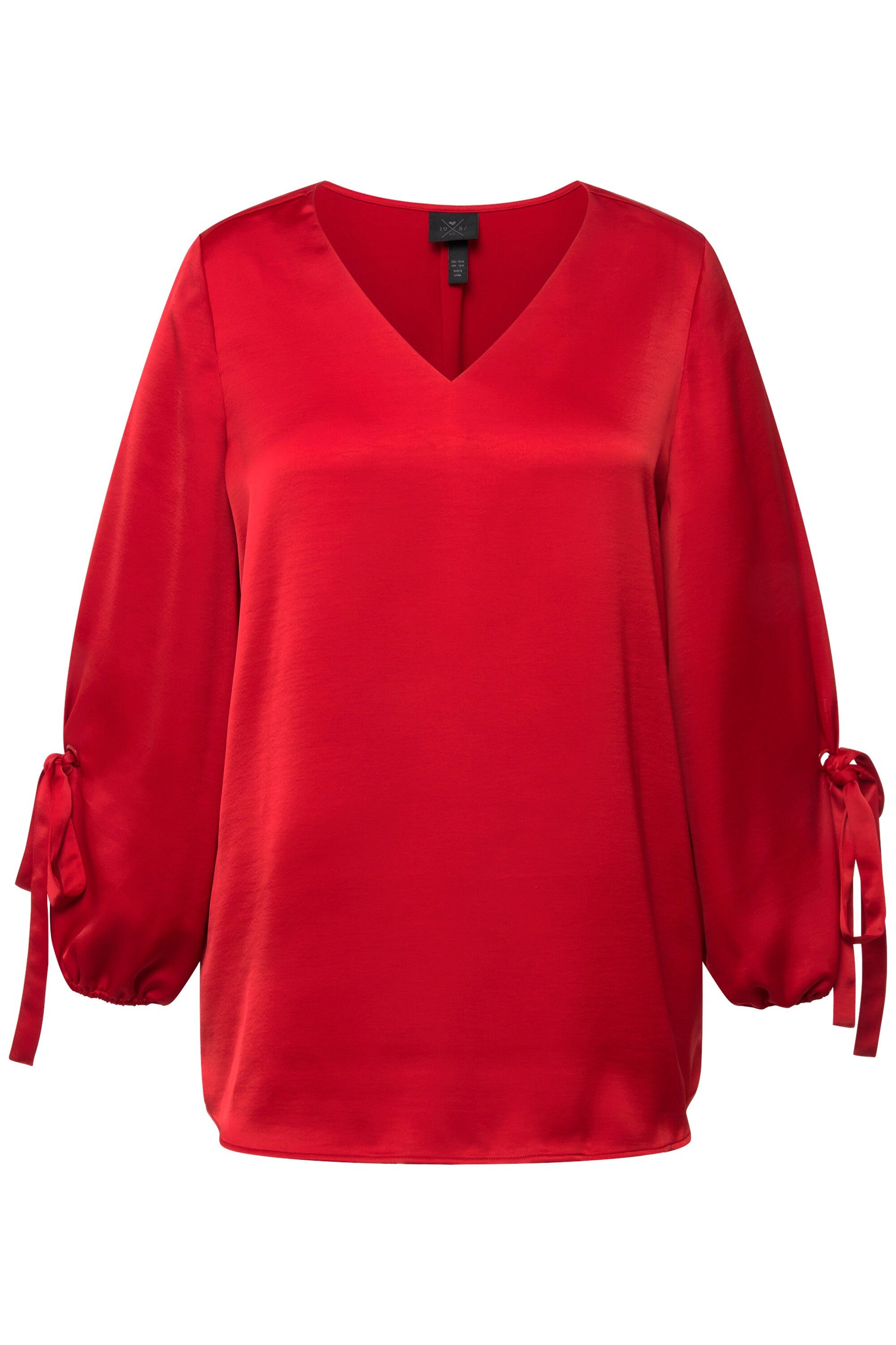 Ulla Popken Satinbluse Bluse V-Ausschnitt A-Linie Zierschleife günstig online kaufen