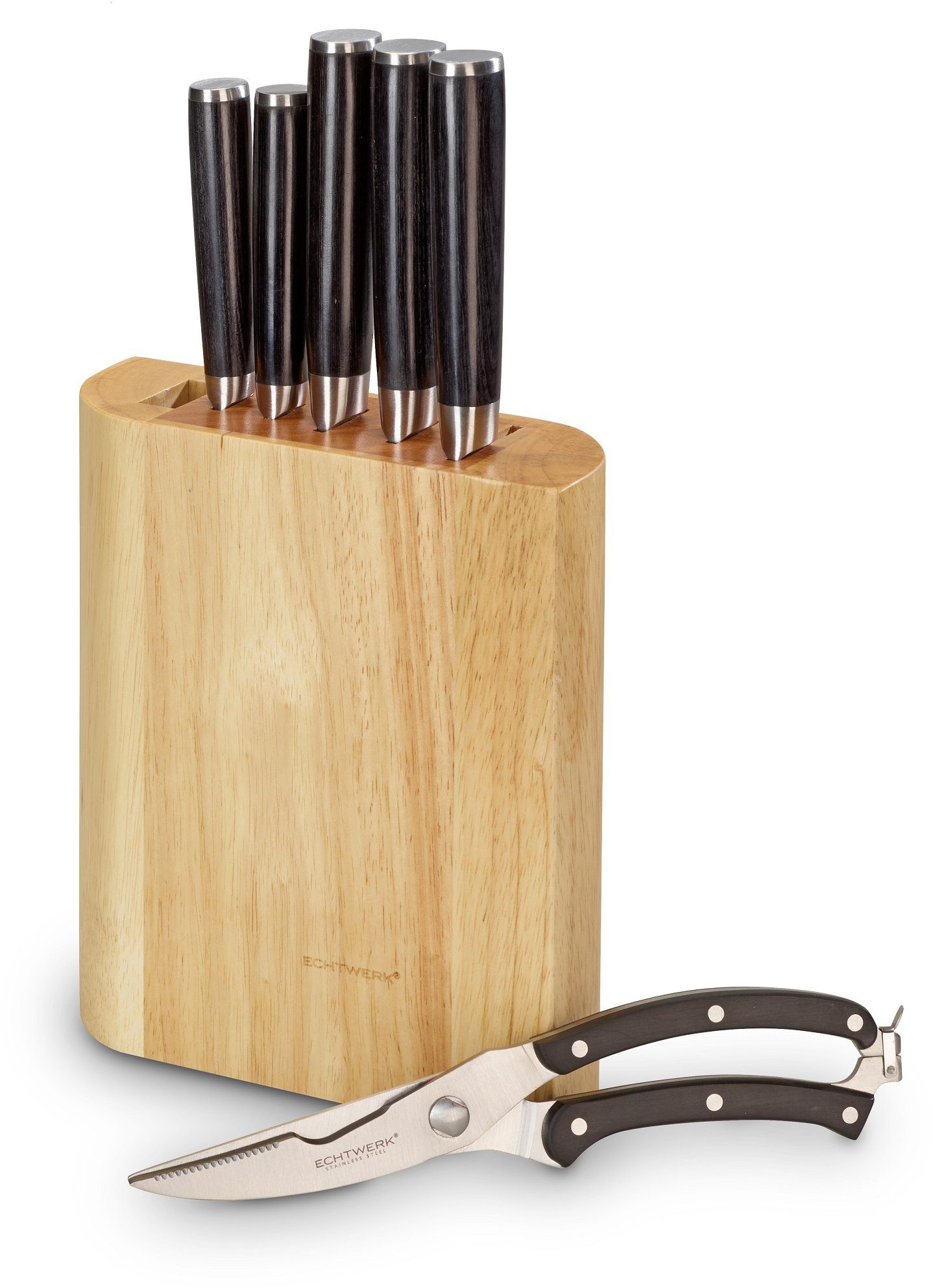 ECHTWERK Messerblock (7tlg), Damastmesser Set, Messerset inkl. Geflügelschere, HRC 56- 58° Rockwell